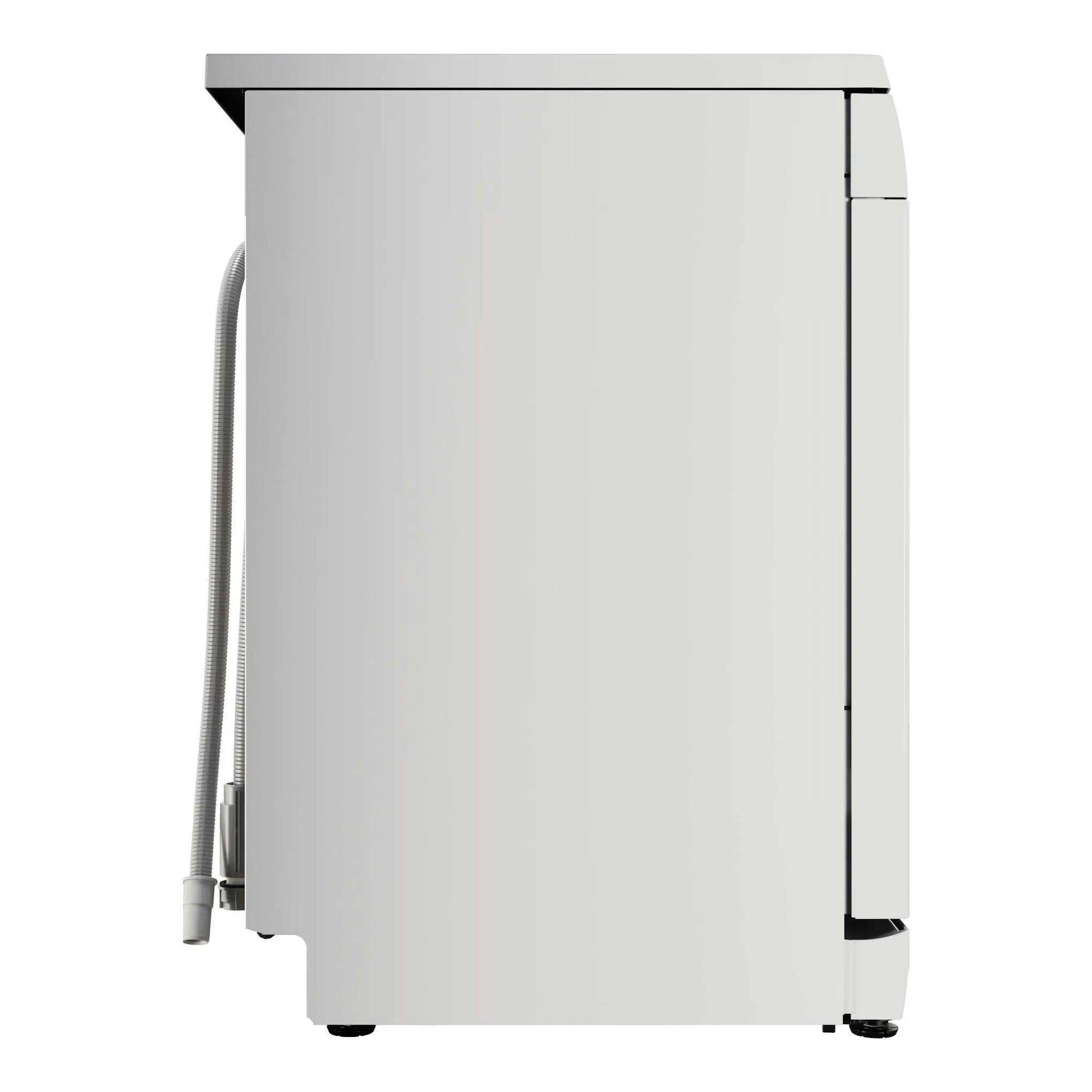 Lavavajillas Bosch SPS2HKW55E blanco, vista lateral, libre instalación, con mangueras visibles.