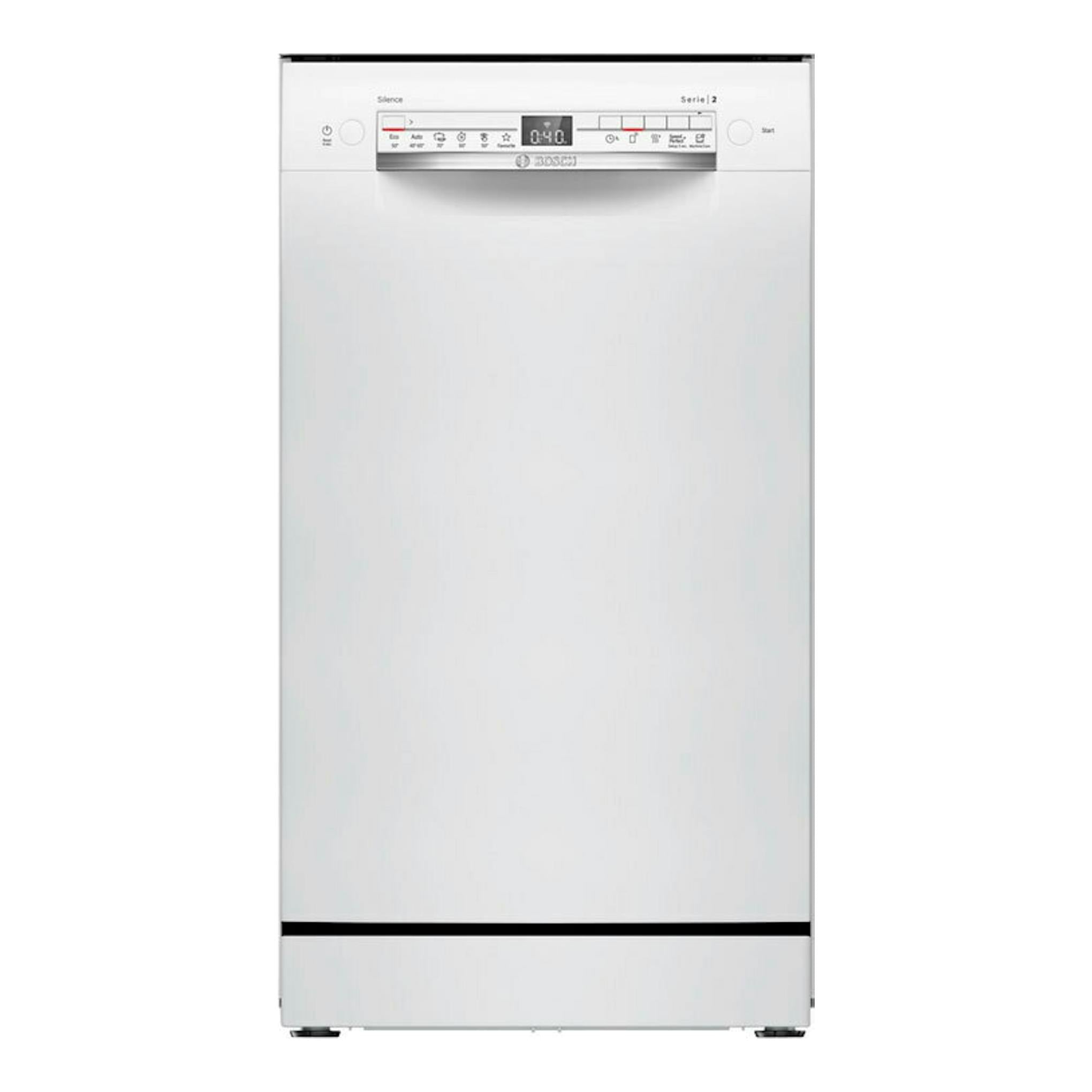 Lavavajillas Bosch SPS2HKW58E blanco, vista frontal, con panel de control superior.