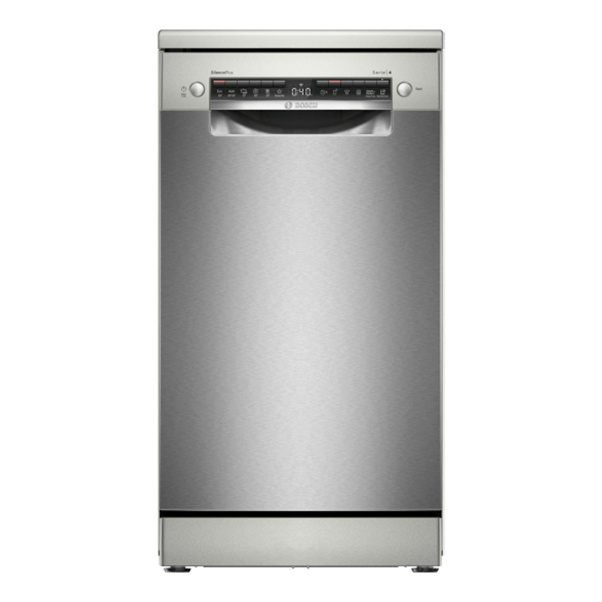Lavavajillas Bosch Serie 4 SPS4HMI13E de libre instalación, frontal en inox, vista frontal.