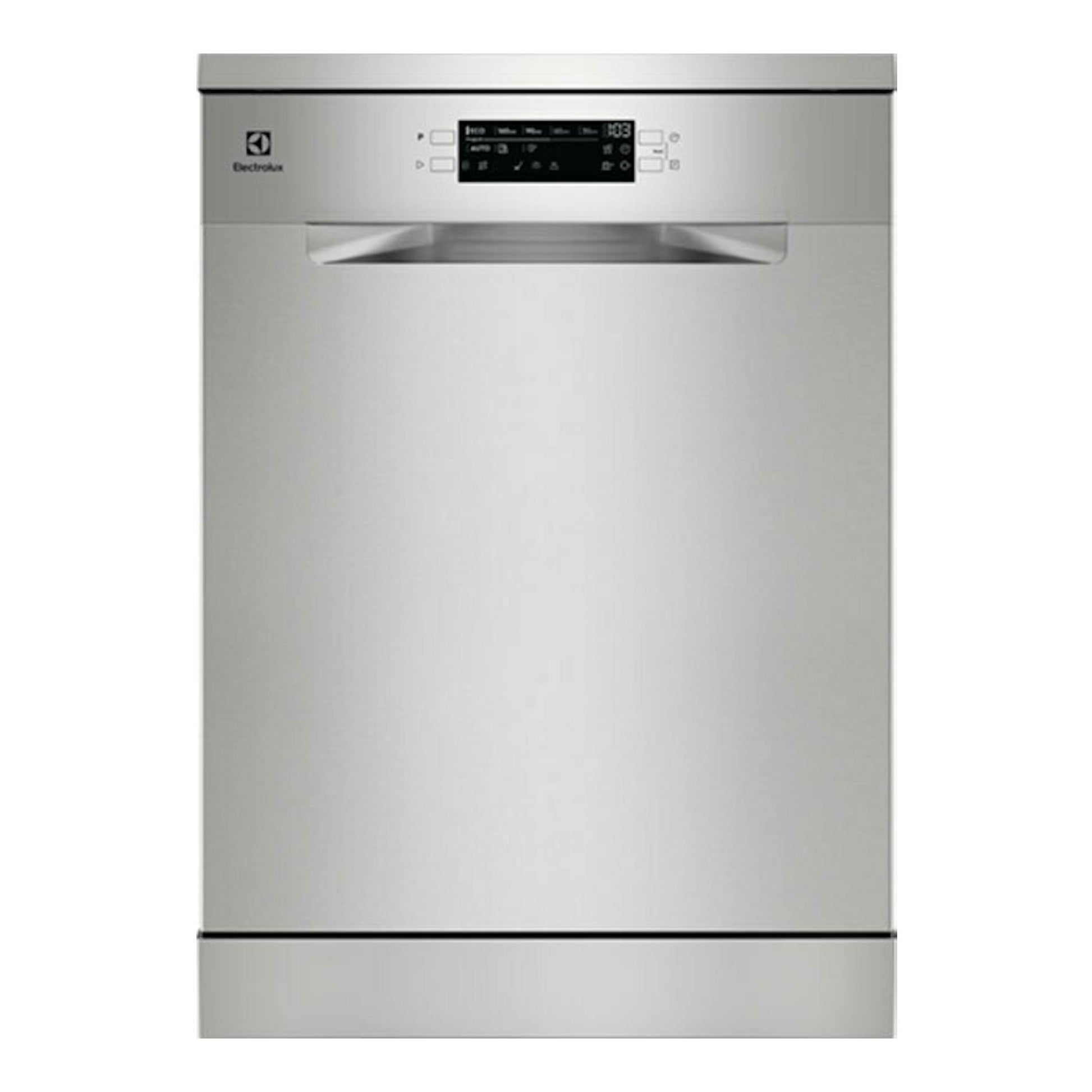 Lavavajillas Electrolux ESA47301SX de 60 cm, vista frontal, acabado inox y panel superior.