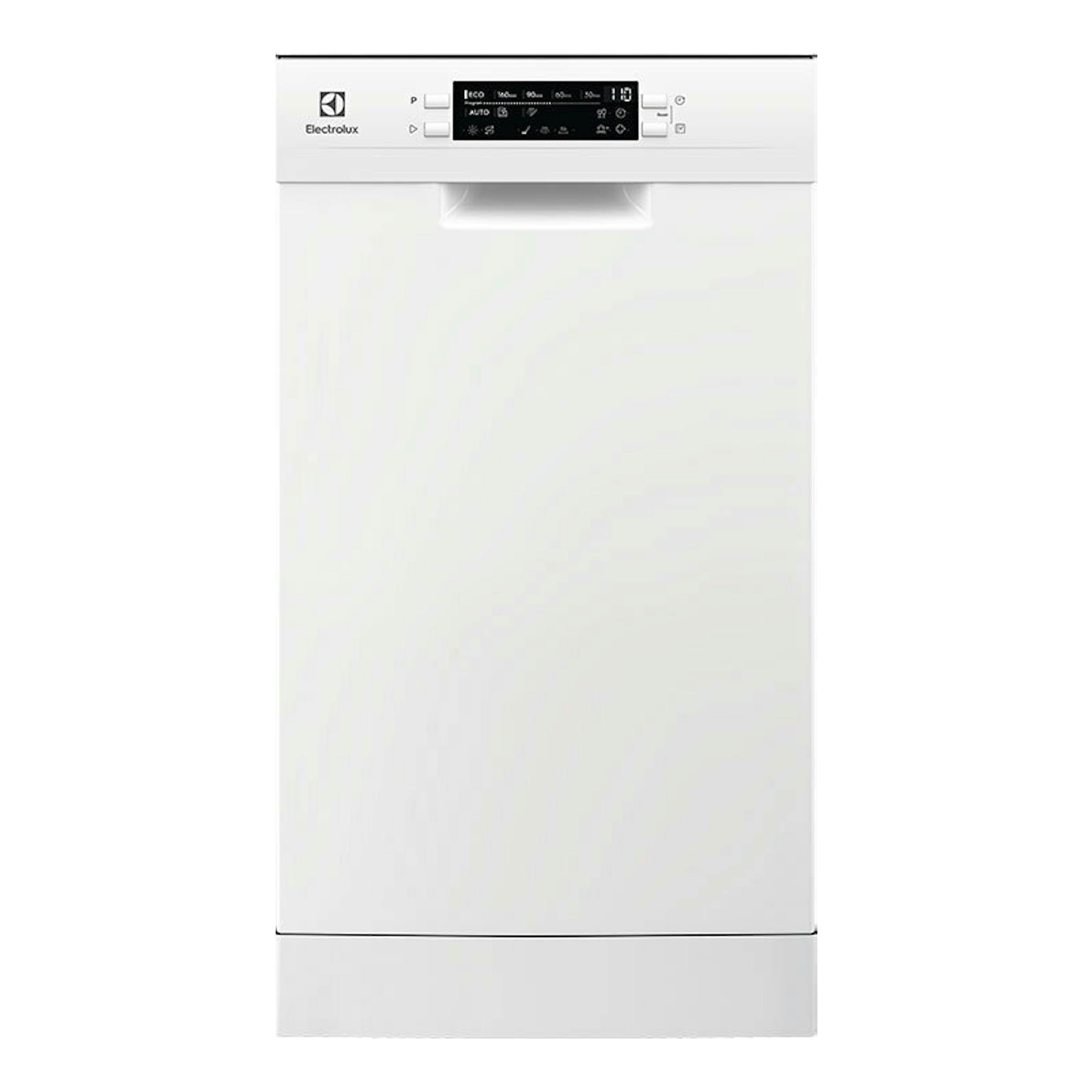 Lavavajillas Electrolux ESS42220SW blanco, vista frontal, con panel de control superior.