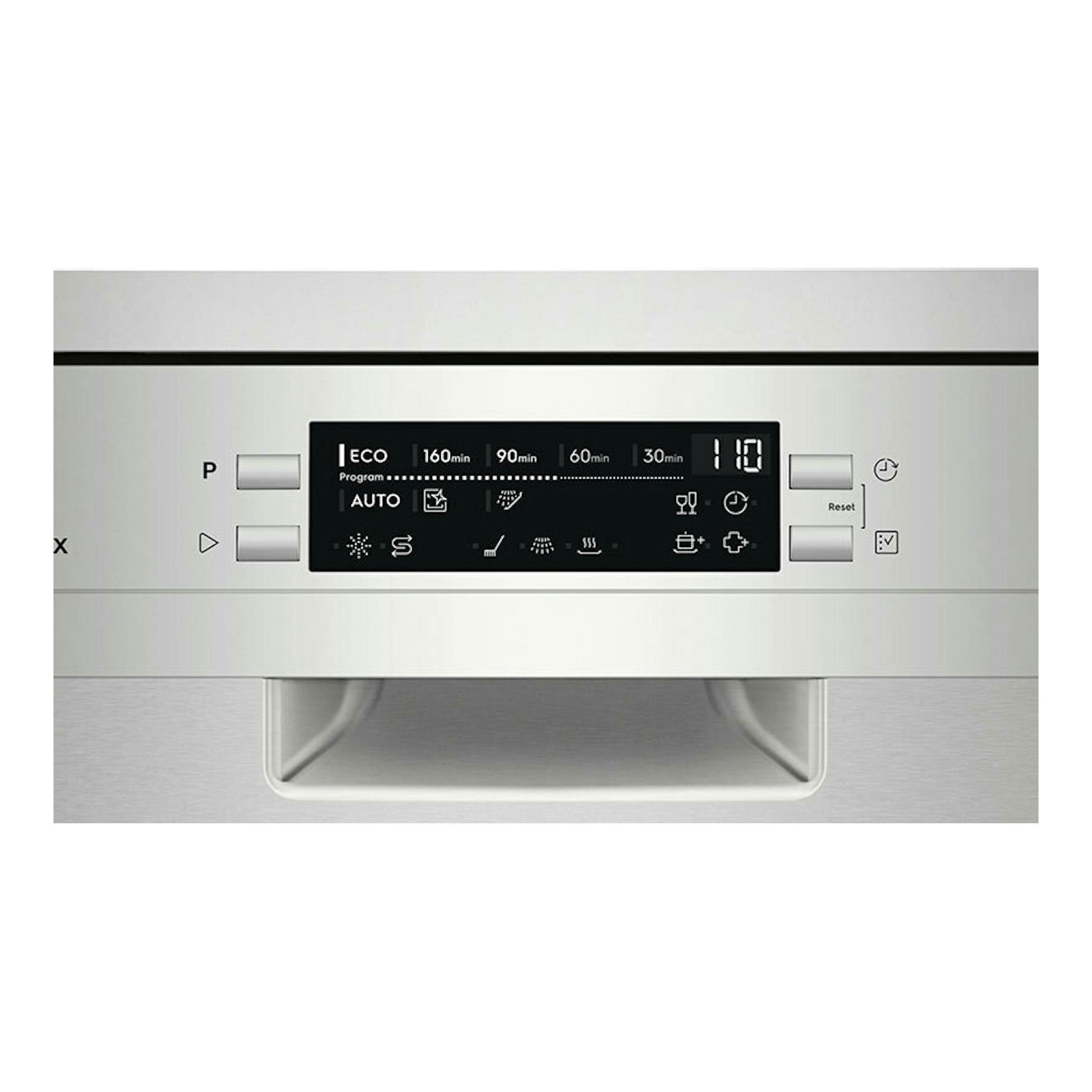 Lavavajillas Electrolux ESS42220SX de acero inoxidable, vista frontal del panel de control digital.