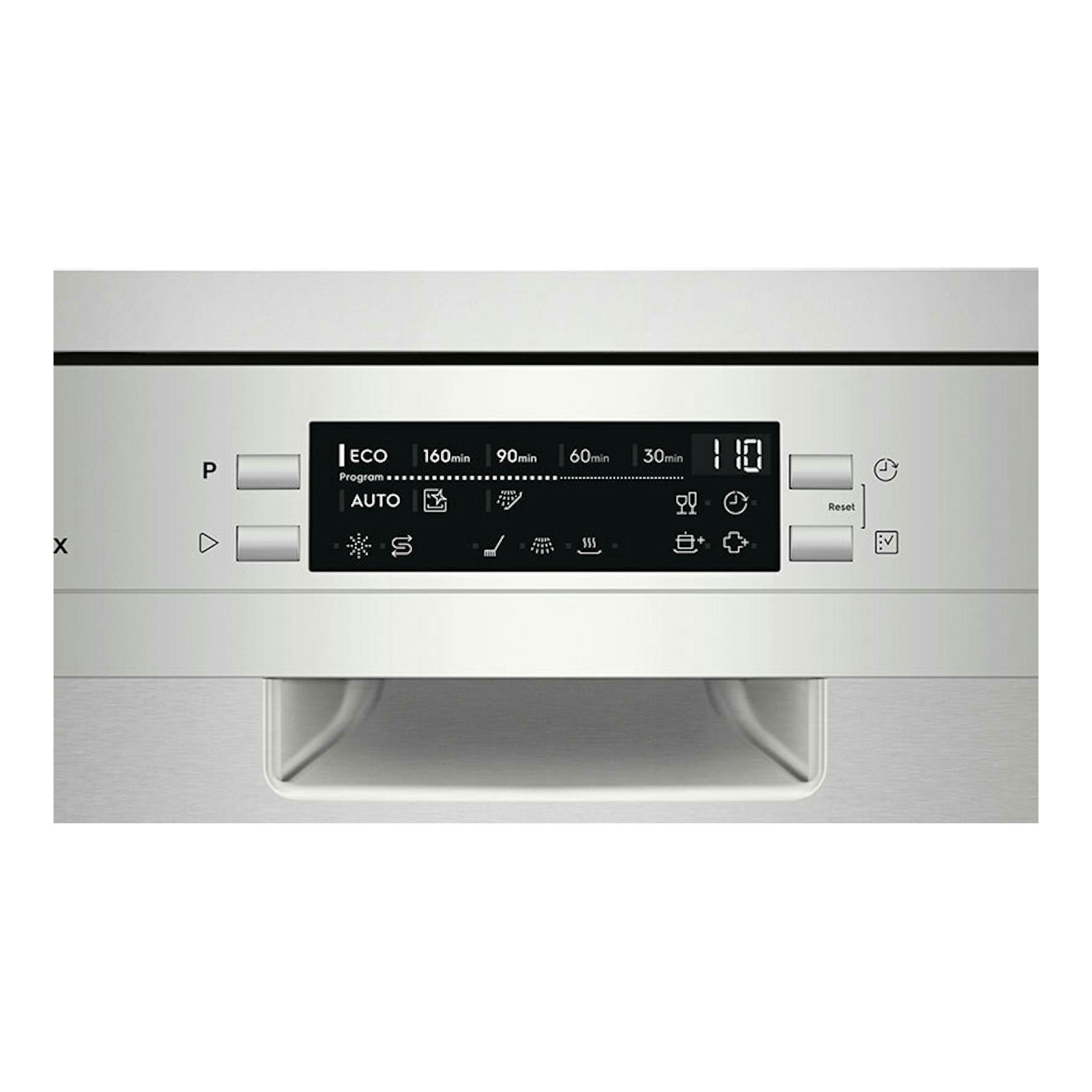 Lavavajillas Electrolux ESS42220SX de acero inoxidable, vista frontal del panel de control digital.