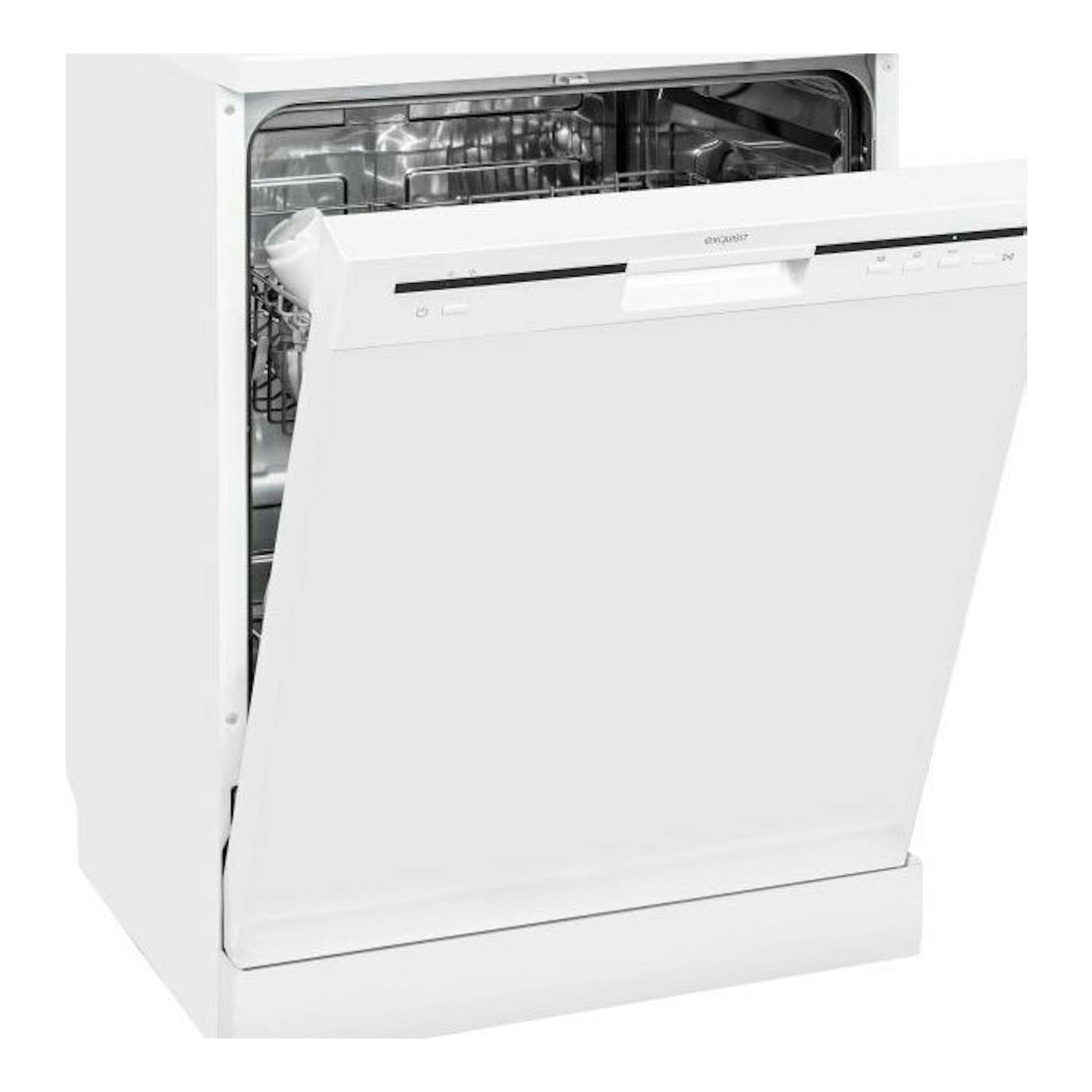 Lavavajillas Exquisit GSP6012-030E blanco de 60 cm, vista frontal con la puerta abatible abierta.