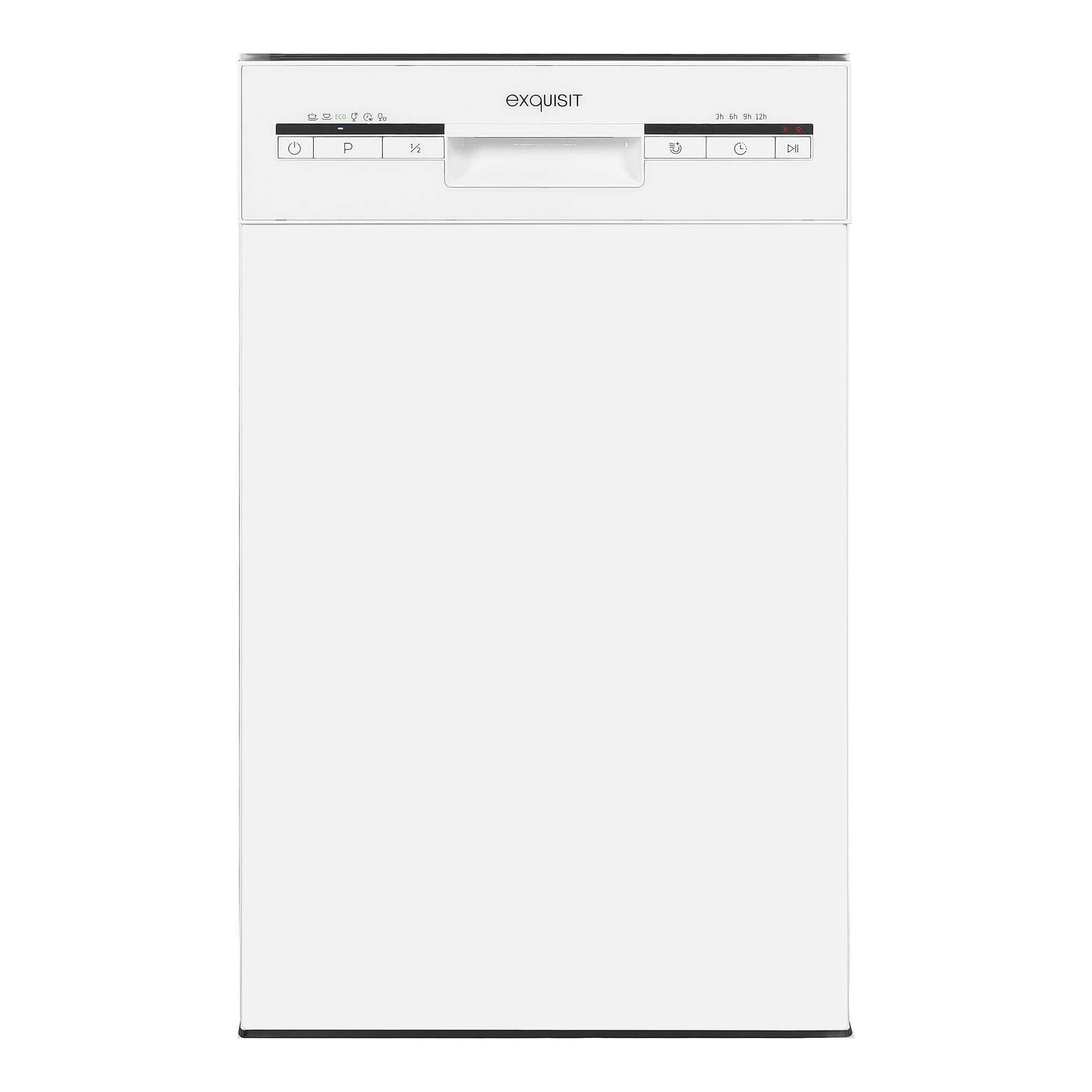 Lavavajillas Exquisit GSP9109-030E blanco, vista frontal, panel superior de control.