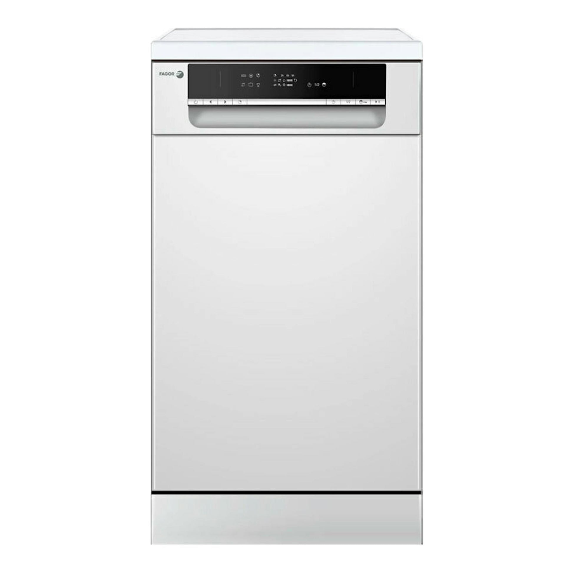 Lavavajillas Fagor 4LVF-421 blanco, vista frontal, con panel de control negro superior.