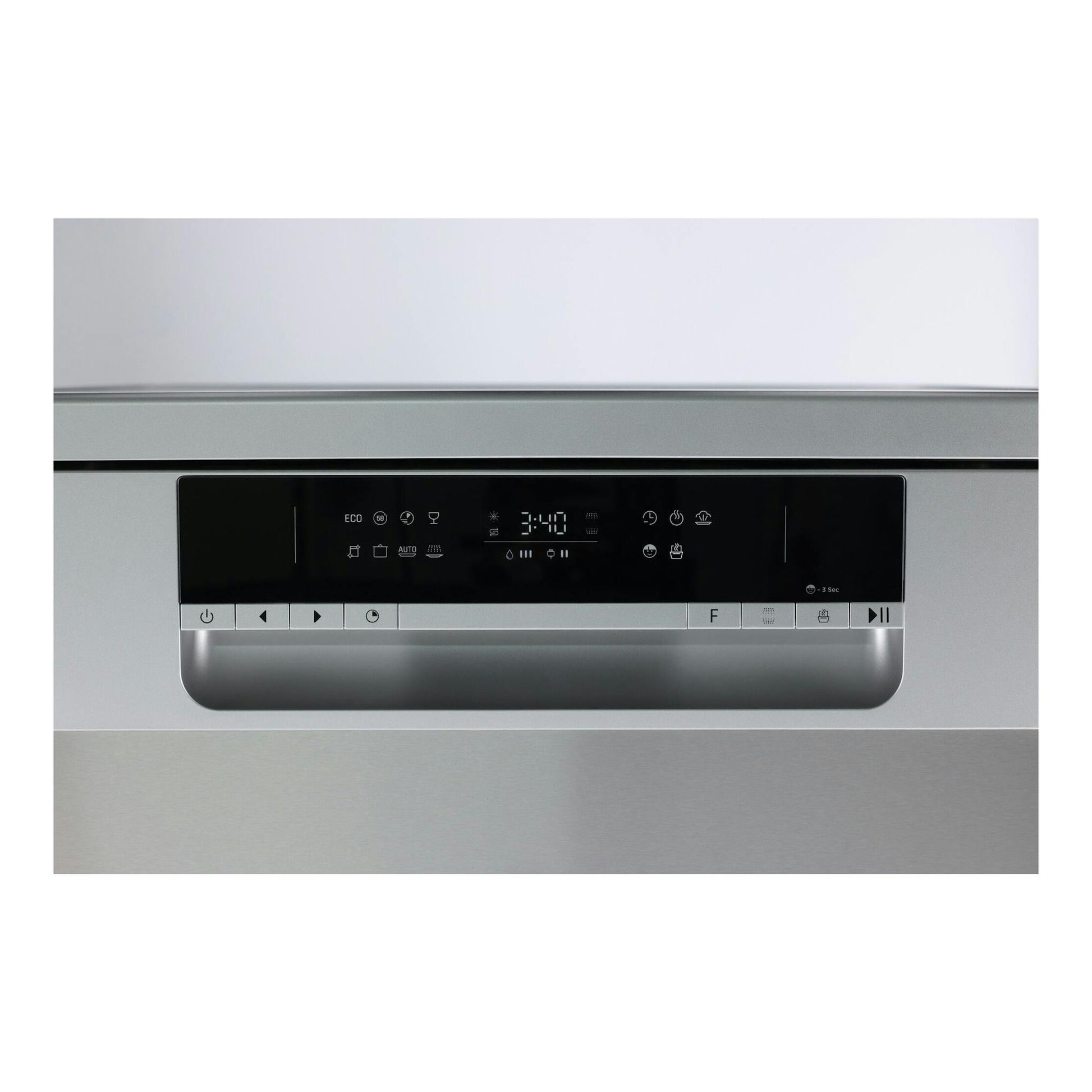 Lavavajillas Fagor 4LVF-623ADX de acero inoxidable, vista frontal del panel de control.