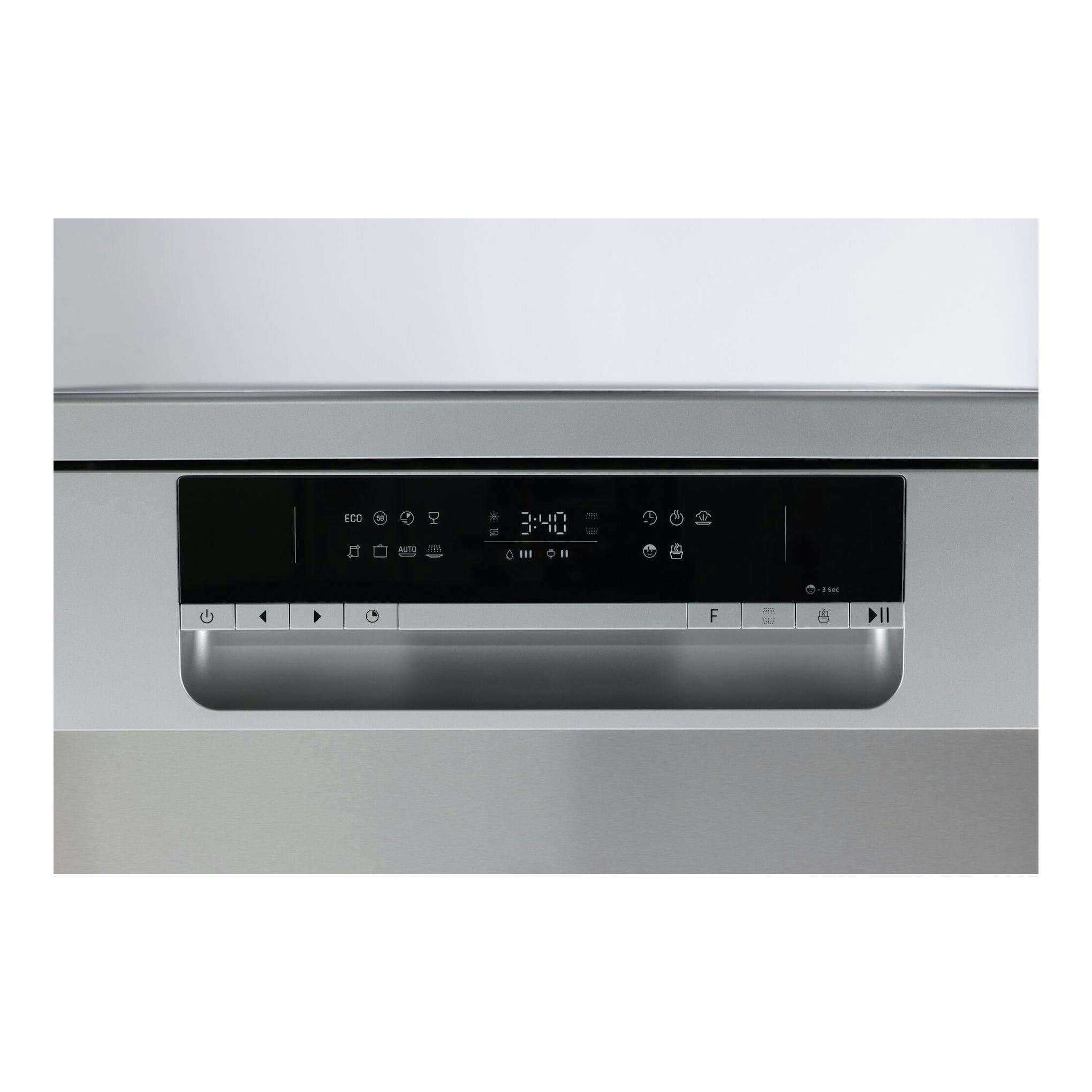 Lavavajillas Fagor 4LVF-623ADX de acero inoxidable, vista frontal del panel de control.