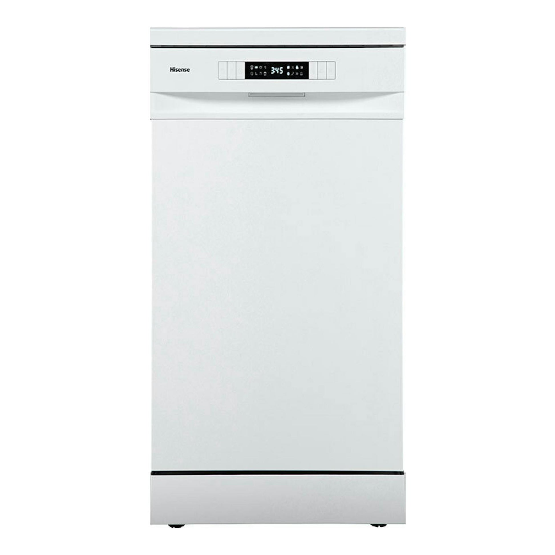 Lavavajillas Hisense HS522E10W blanco, vista frontal, con panel de control superior.