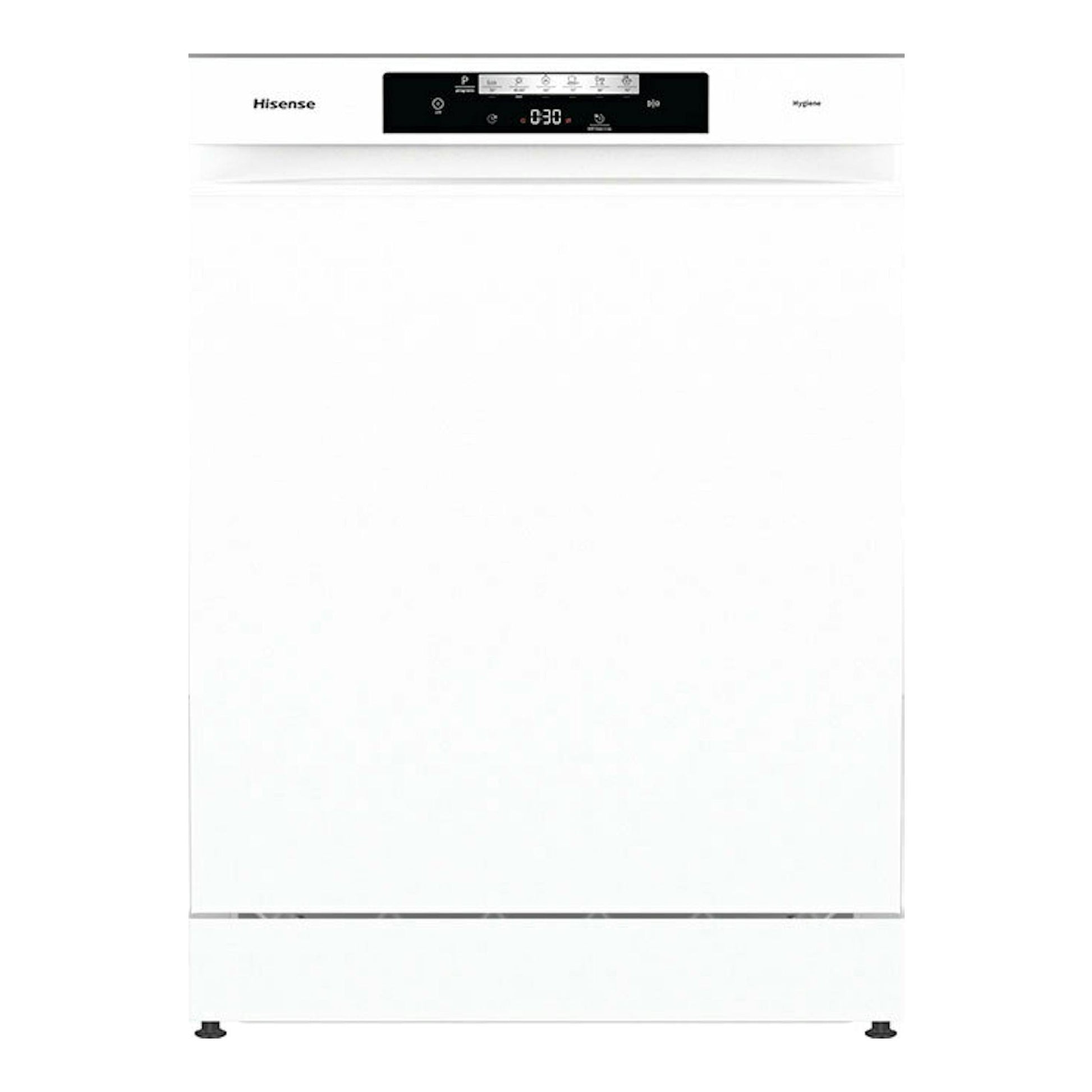 Lavavajillas Hisense HS642C60W blanco, vista frontal, con panel de control negro.