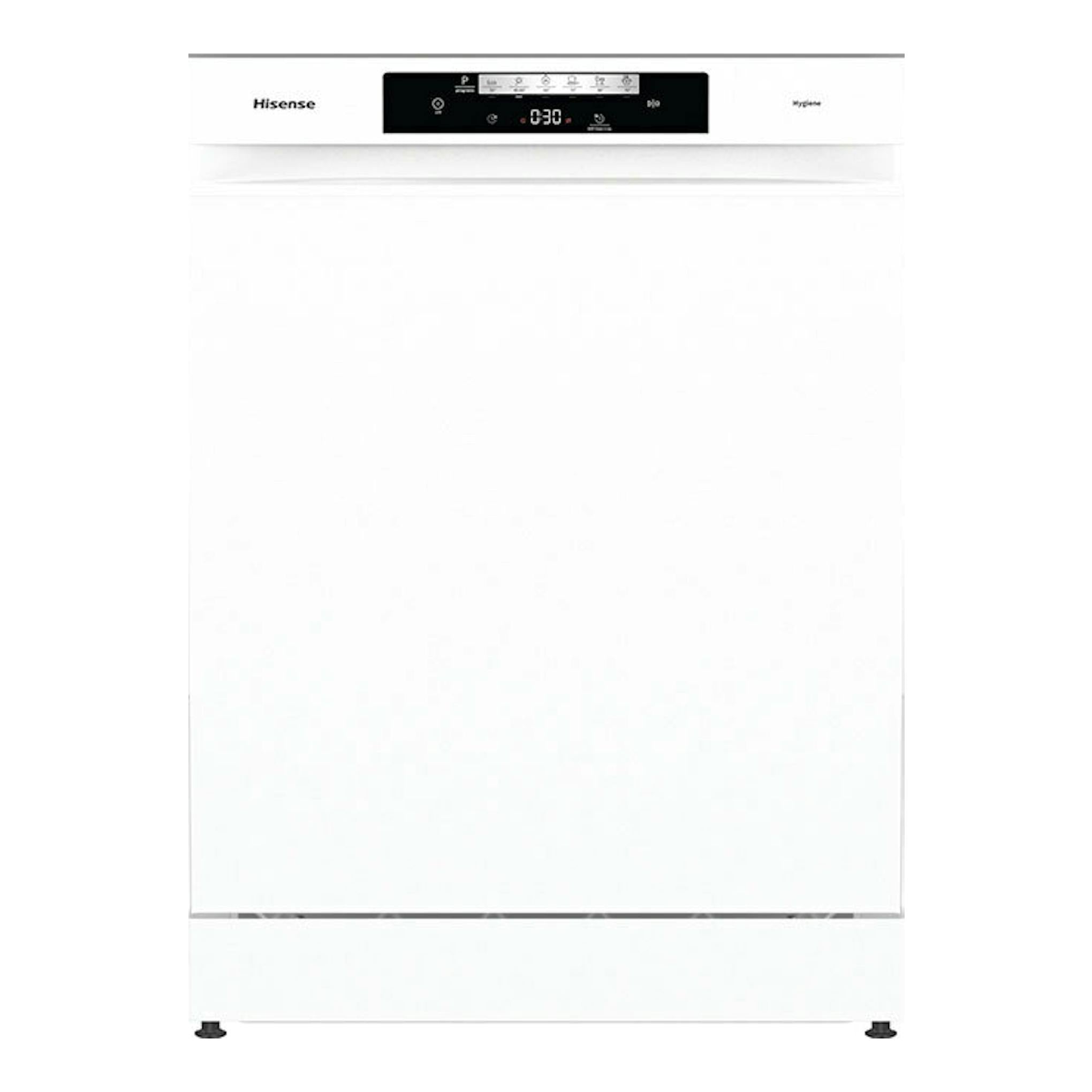 Lavavajillas Hisense HS642C60W blanco, vista frontal, con panel de control negro.