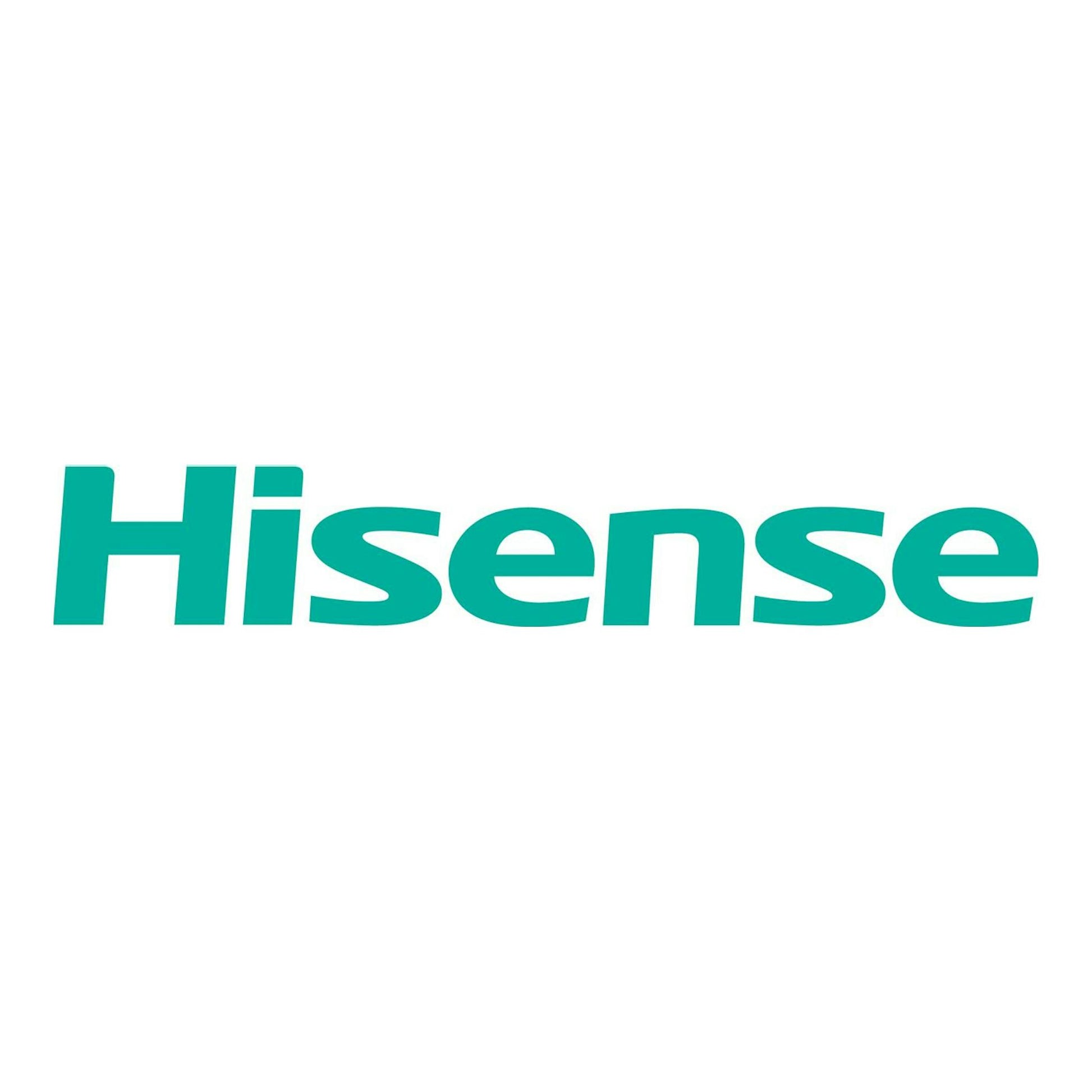 Logotipo de Hisense en color turquesa sobre fondo blanco.
