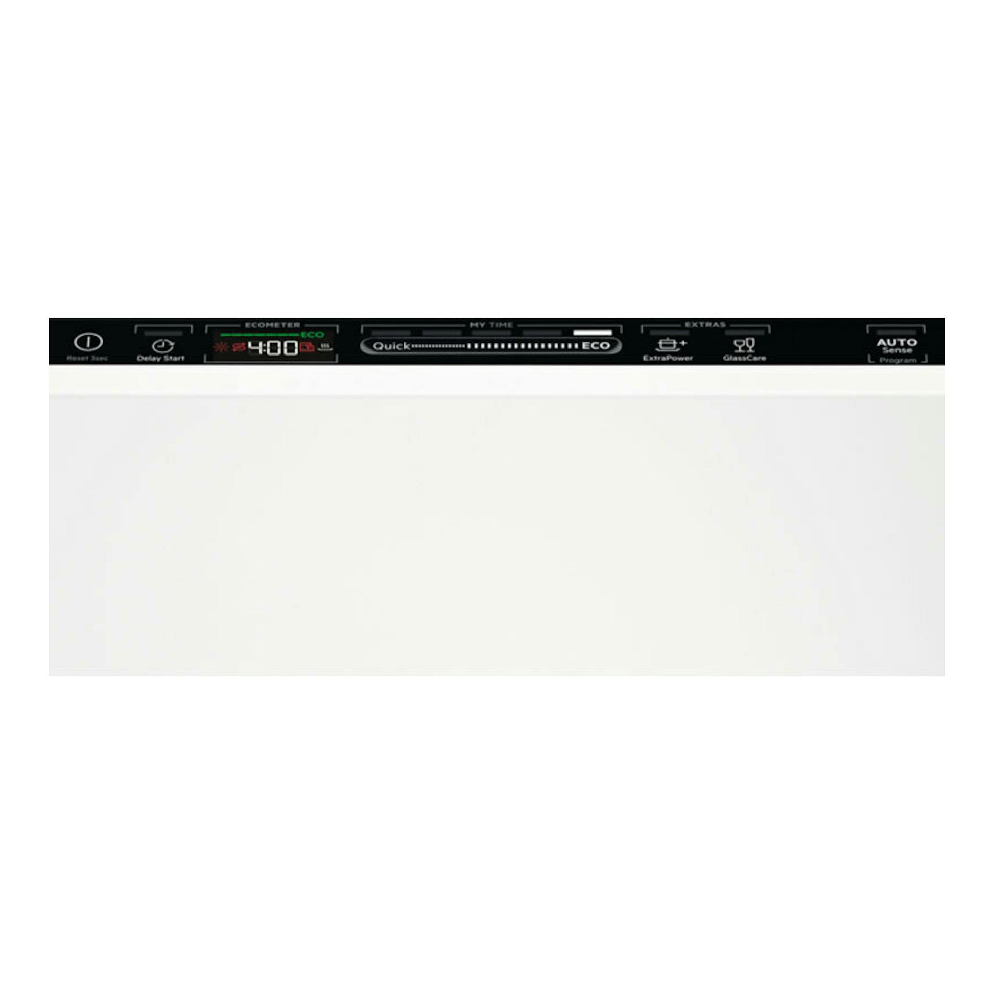 Lavavajillas integrable AEG FSB64907Z blanco, vista frontal con panel de control negro superior.