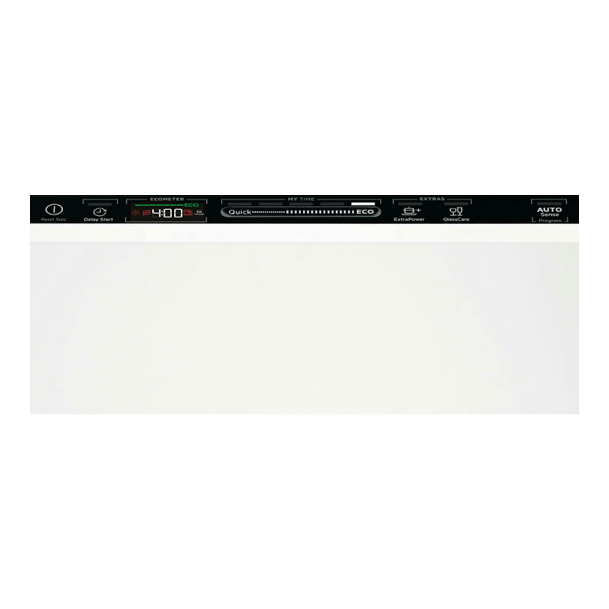 Lavavajillas integrable AEG FSB64907Z blanco, vista frontal con panel de control negro superior.