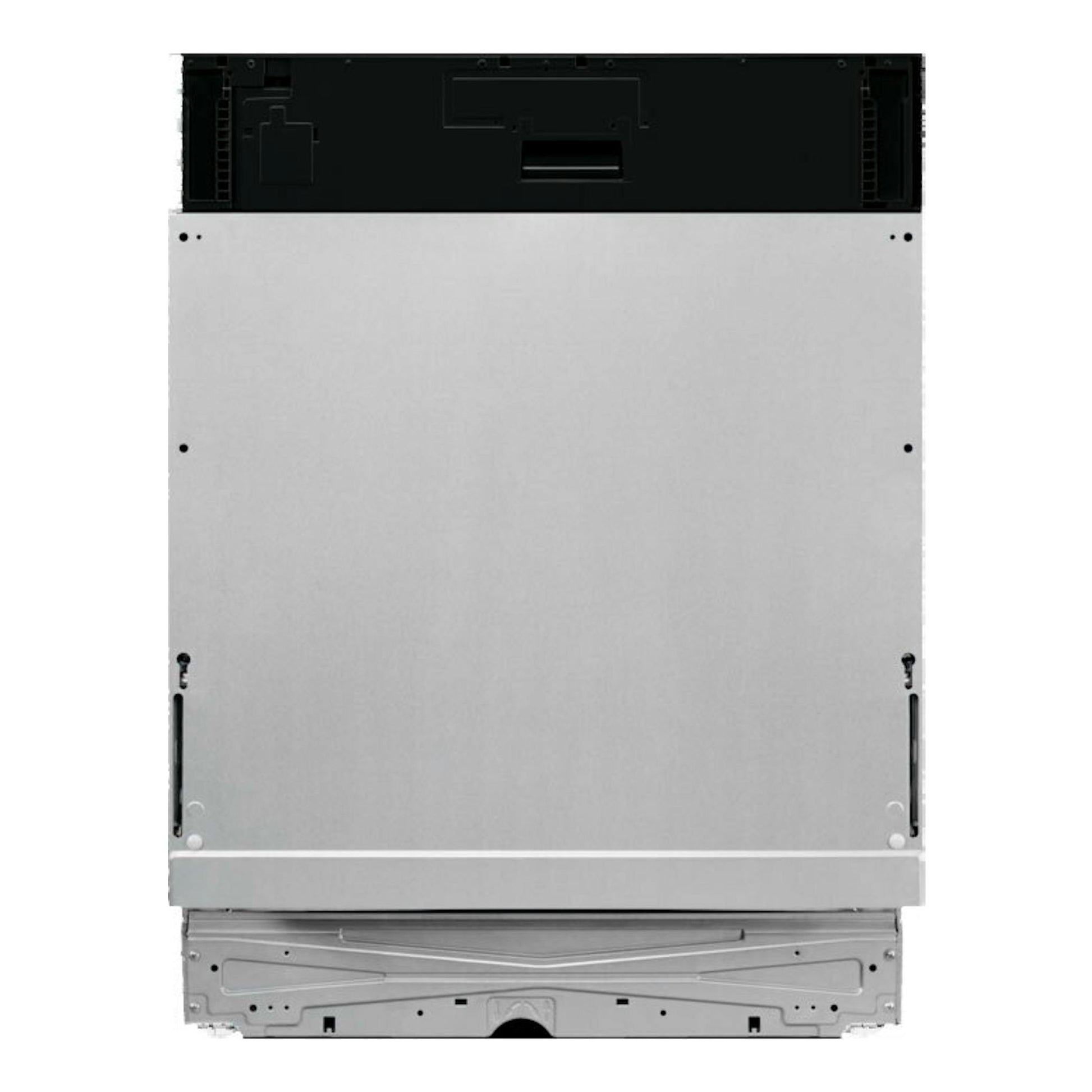 Lavavajillas integrable AEG FSB64907Z, vista trasera, panel metálico plateado y parte superior negra.