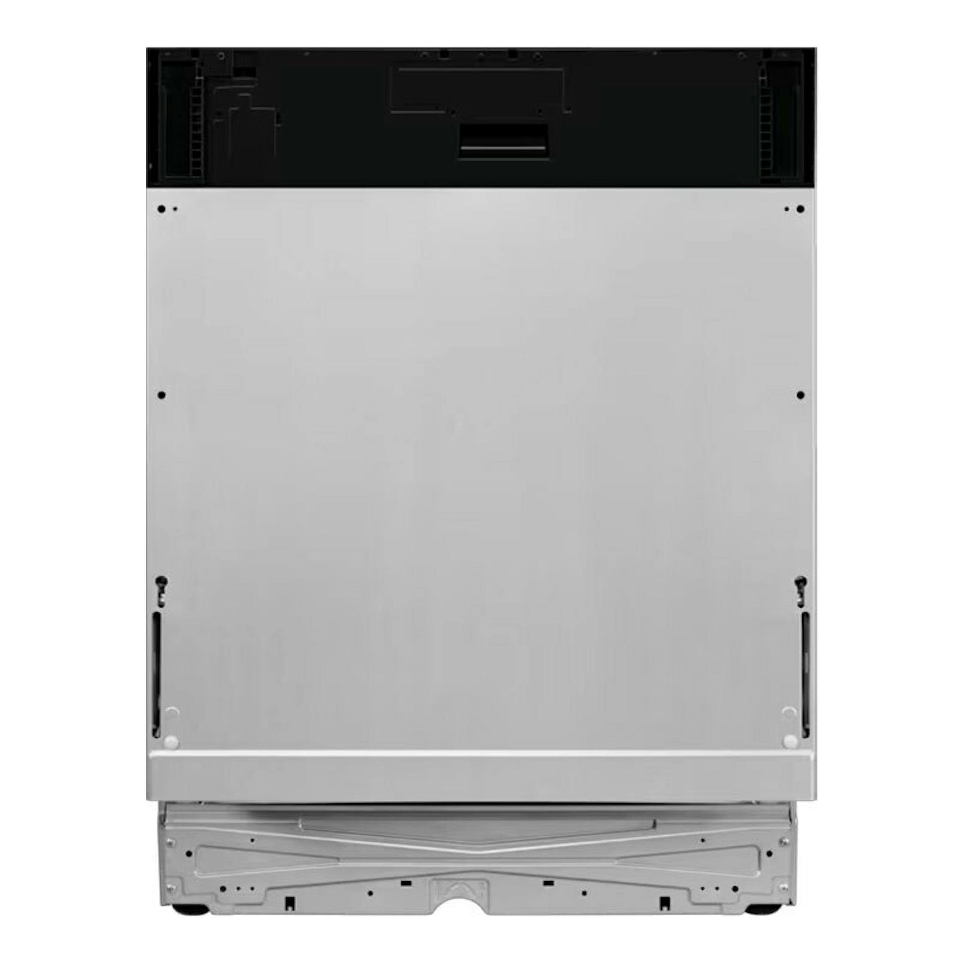Lavavajillas integrable AEG FSE54600Z de 60 cm, vista frontal, panel metálico plateado y parte superior negra.