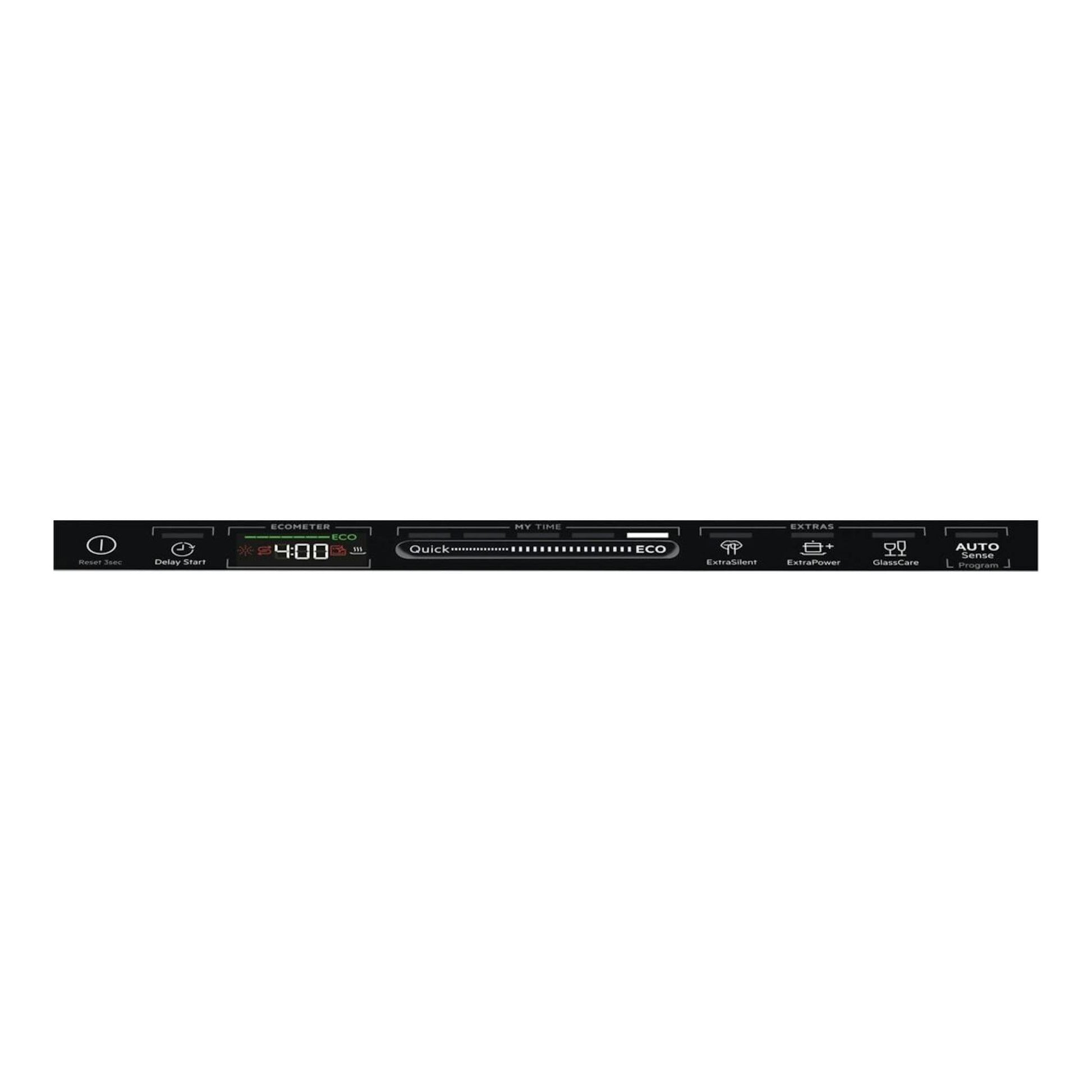 Lavavajillas integrable AEG FSE77707P blanco, vista frontal con panel de control superior negro.