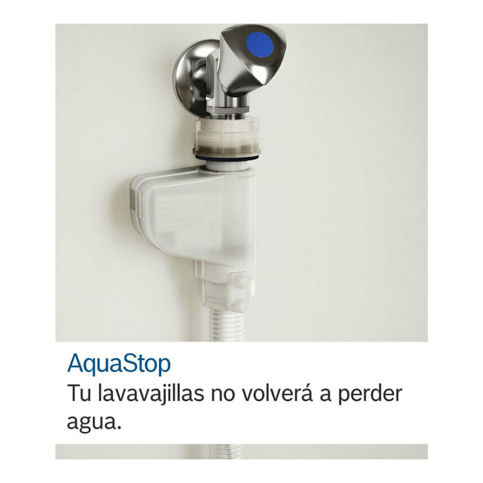 Bosch AquaStop, dispositivo blanco y plateado en vista frontal sobre fondo blanco.