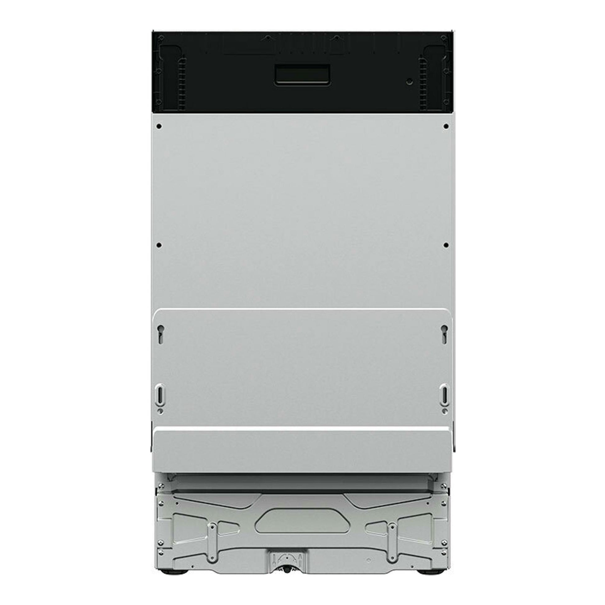 Lavavajillas integrable Electrolux EEA71210L, vista trasera, paneles gris plata y negro.