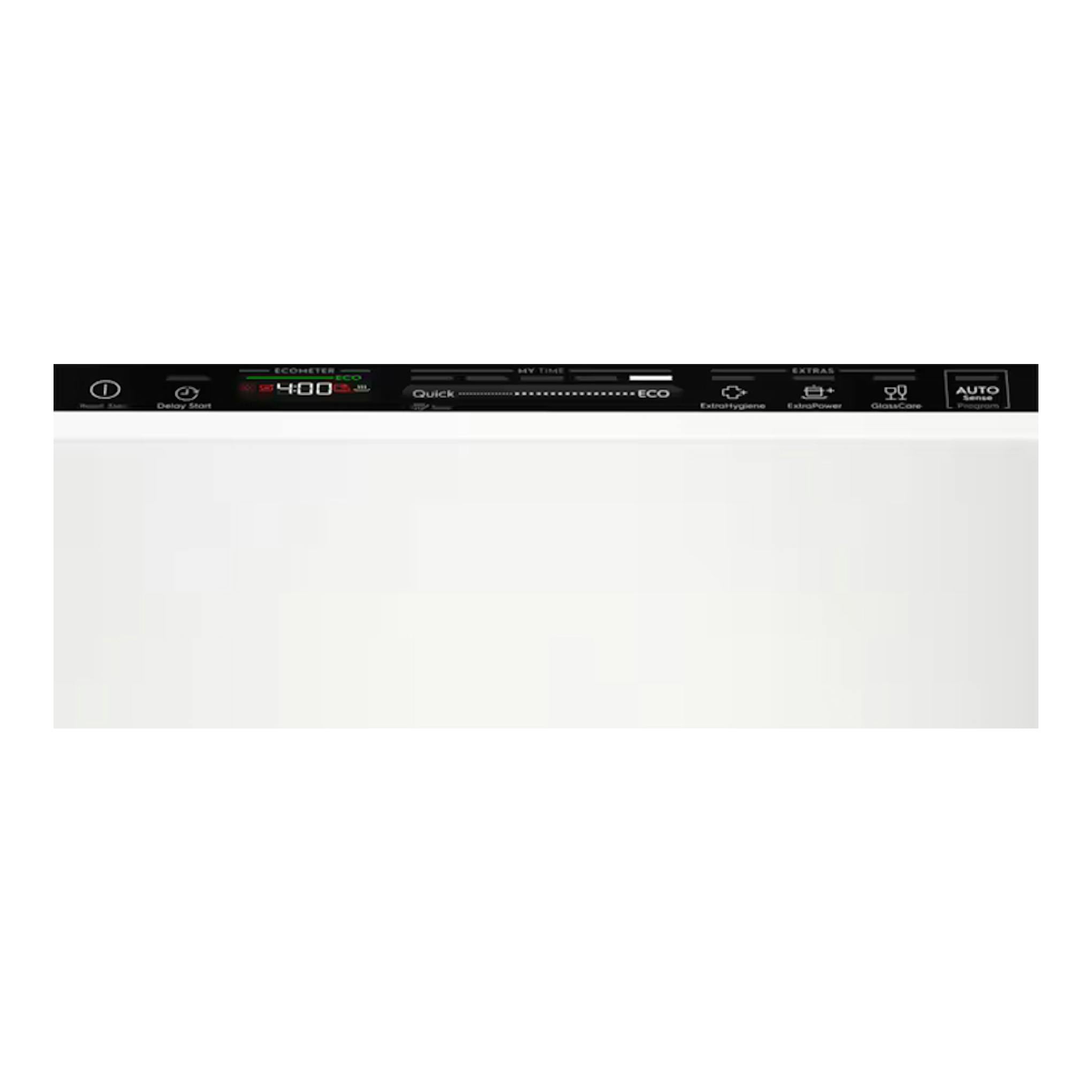 Lavavajillas integrable Electrolux EEG62310L blanco, vista frontal parcial con panel de control negro.