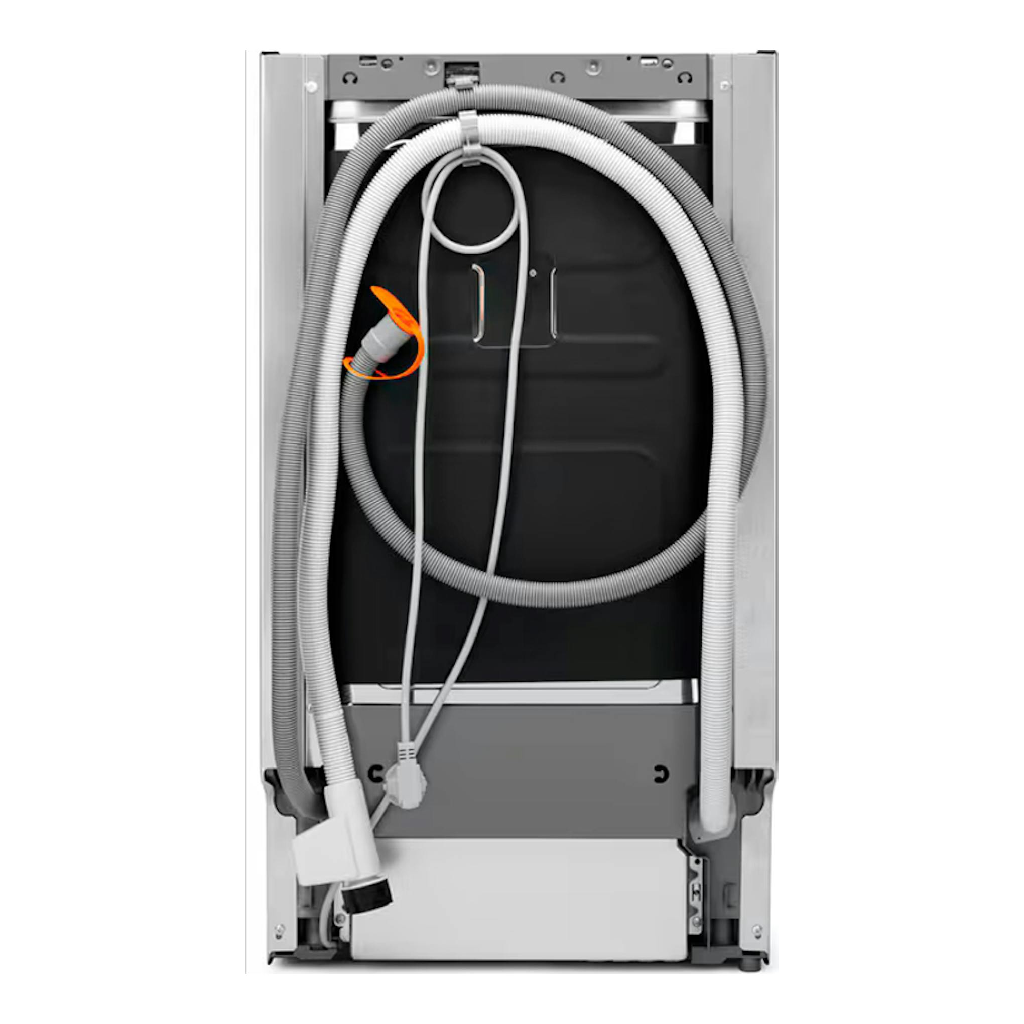 Lavavajillas integrable Electrolux EEG62310L, vista trasera, con mangueras y cableado visibles.