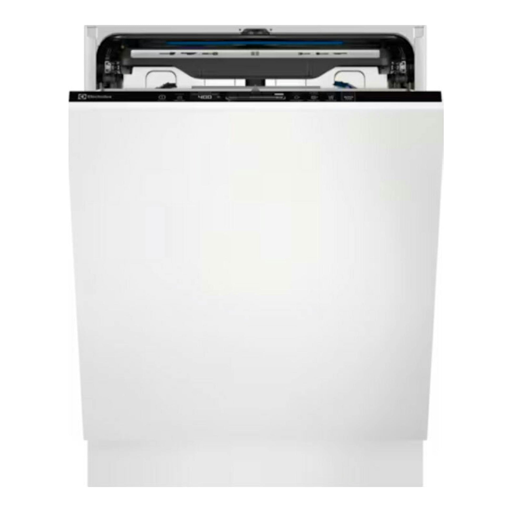Lavavajillas integrable Electrolux EEG68500L, vista frontal, blanco, con la puerta abierta.