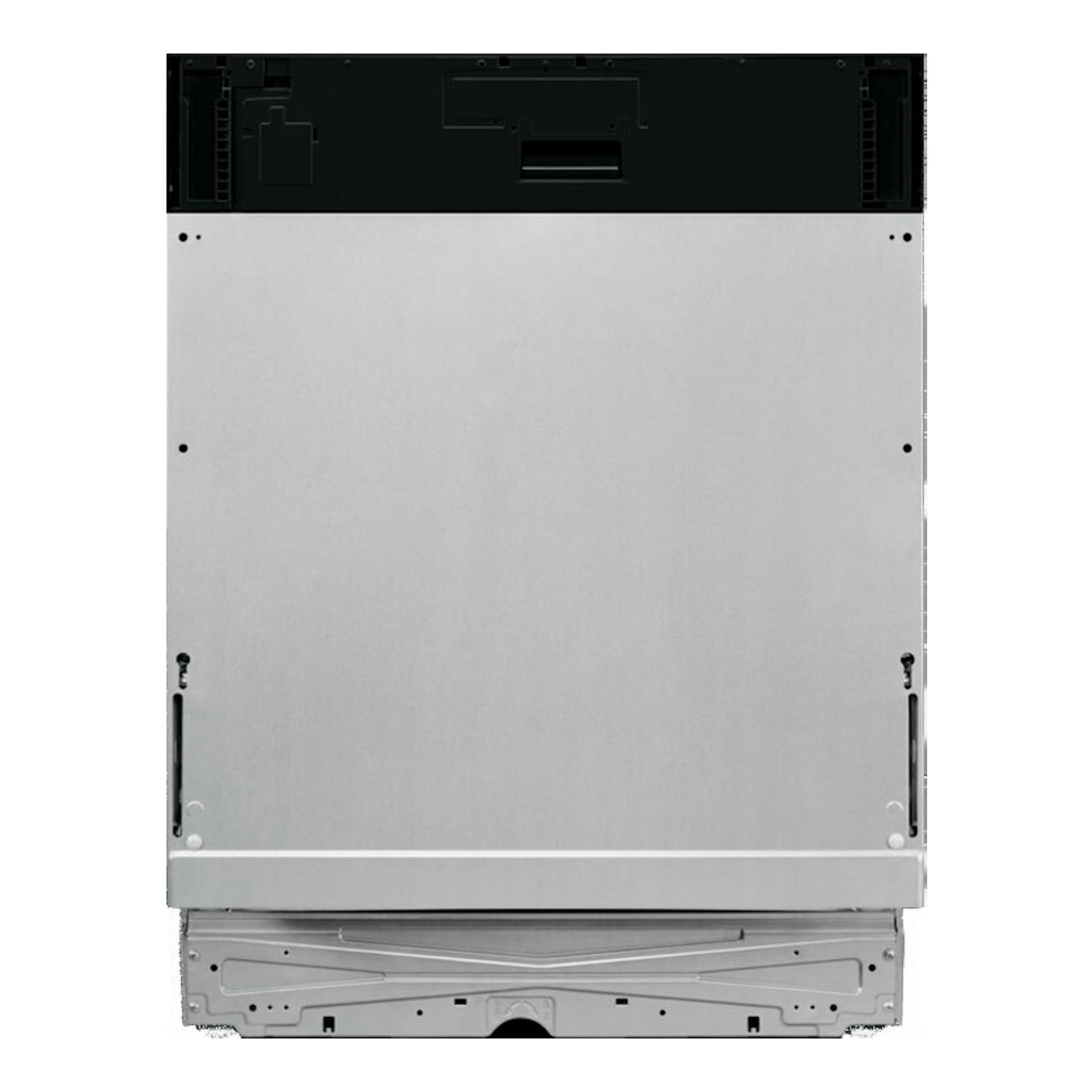 Lavavajillas integrable Electrolux LSV48400L de 60 cm, vista frontal, panel metálico plateado.