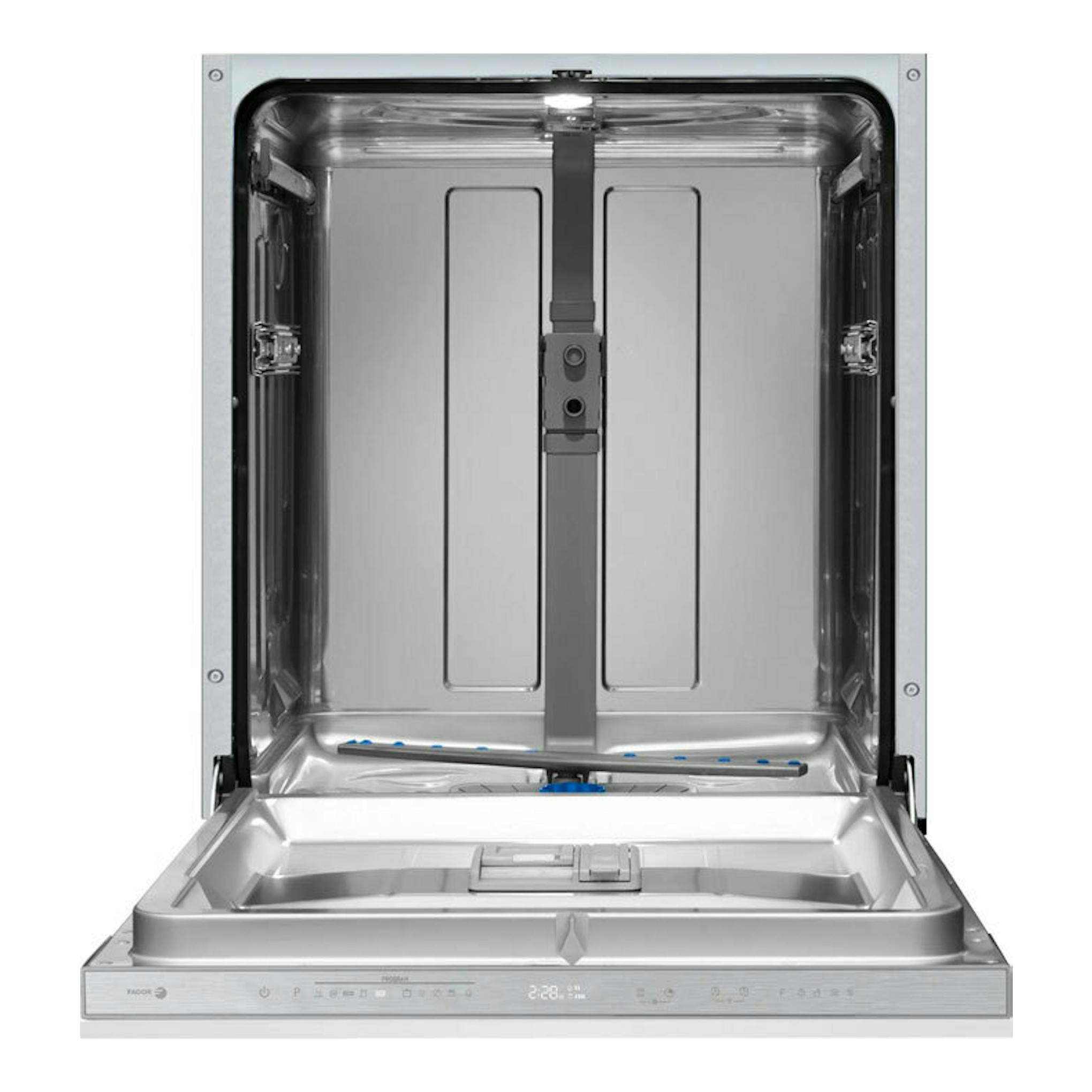 Lavavajillas integrable Fagor 4LVF637ADIT de acero inoxidable, abierto, vista frontal.