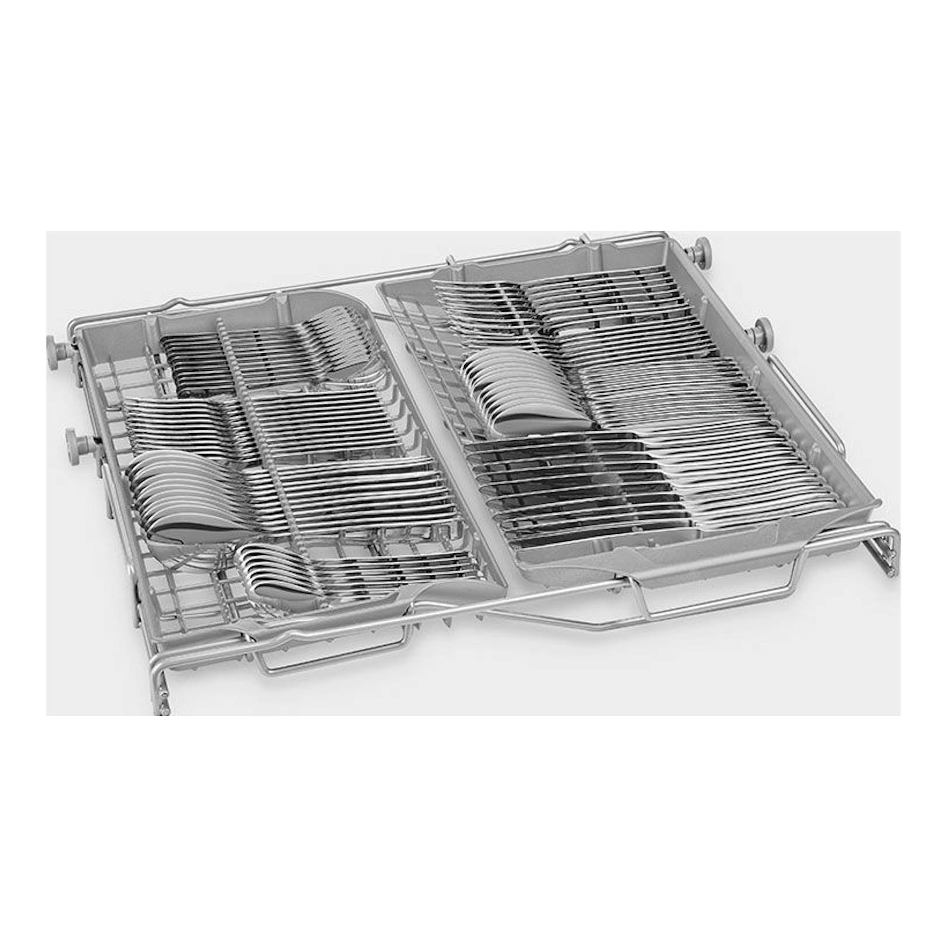 Lavavajillas integrable Smeg STFABWH3 blanco, con cestas y bandejas extraíbles para vajilla.