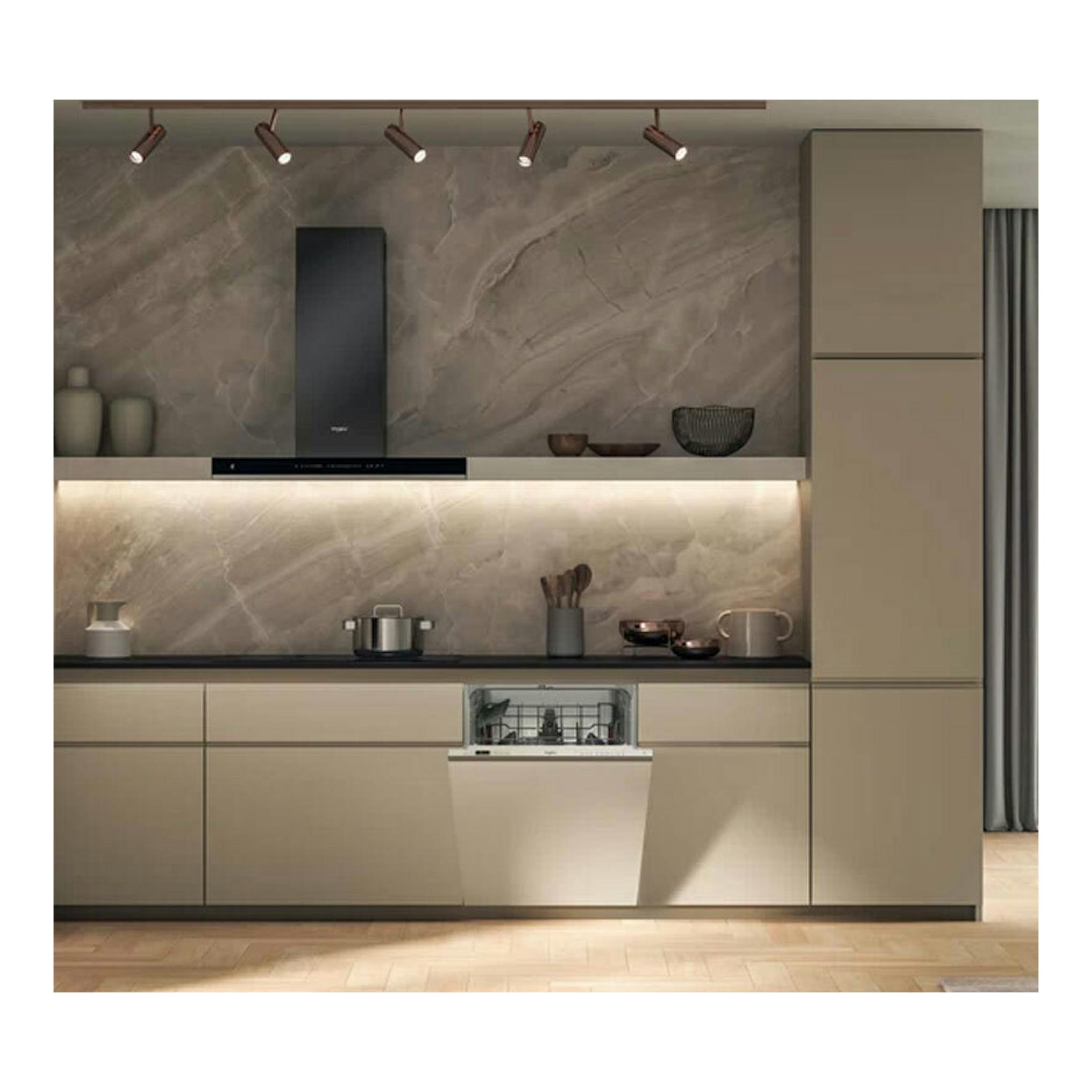 Lavavajillas integrable Whirlpool W2I HD526 A de 60 cm, frontal blanco, puerta abatida bajo encimera.