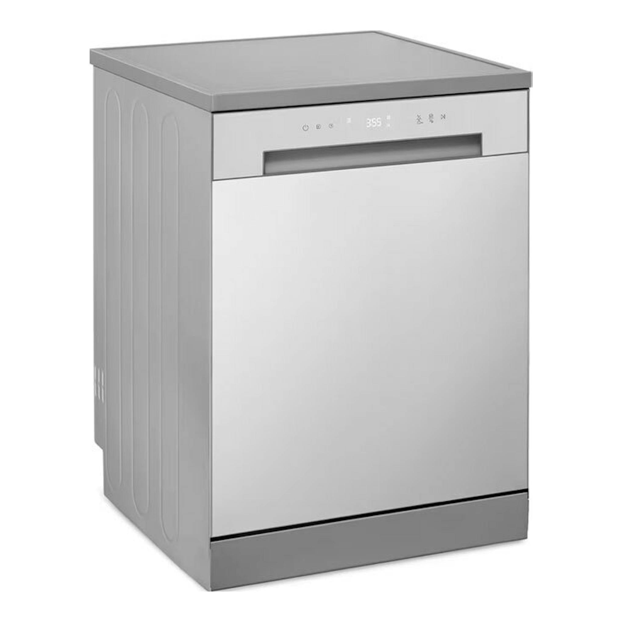 Lavavajillas LG DF030FL de acero inoxidable, vista frontal en ángulo, con panel superior gris.