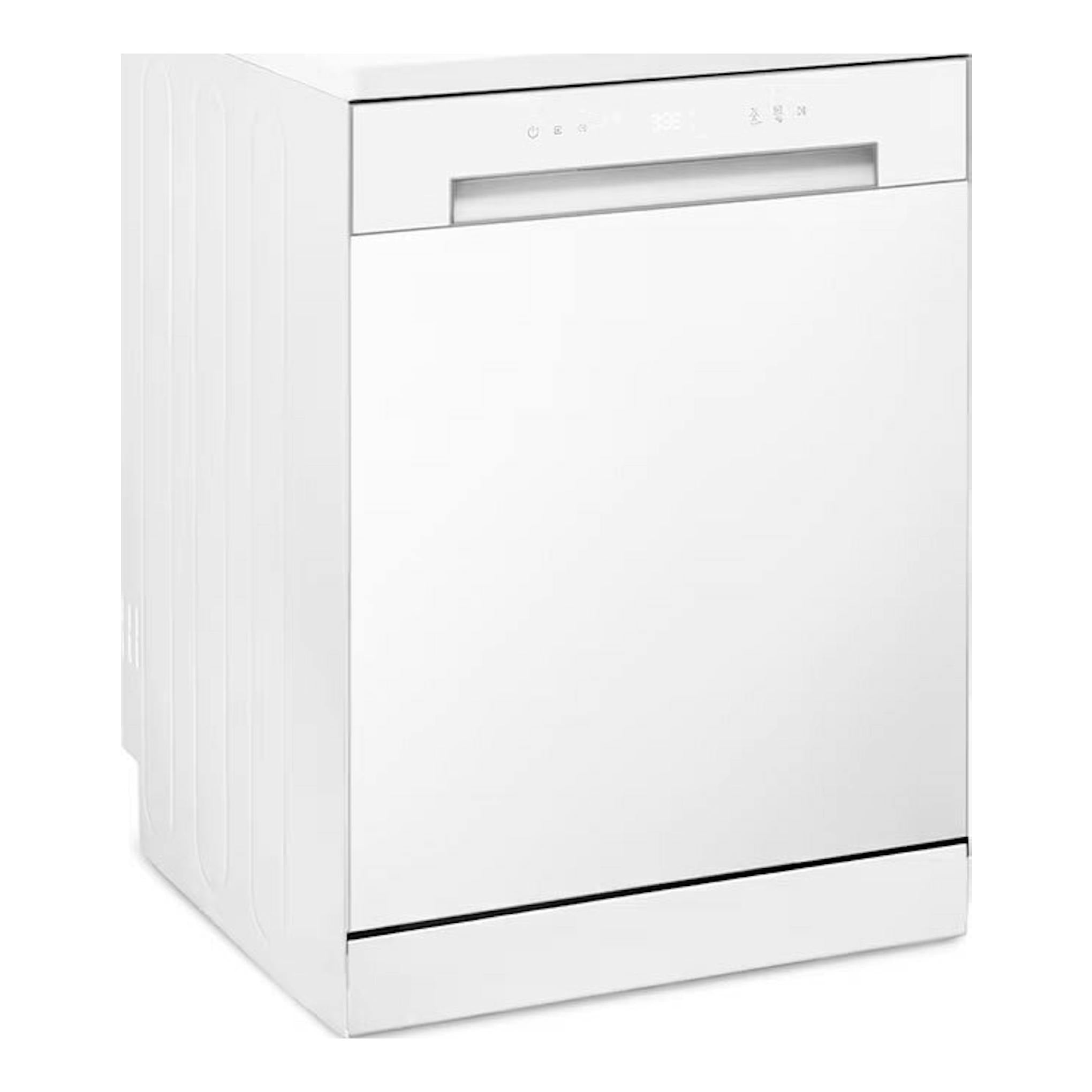 Lavavajillas LG DF030FW blanco, vista frontal en ángulo de tres cuartos.