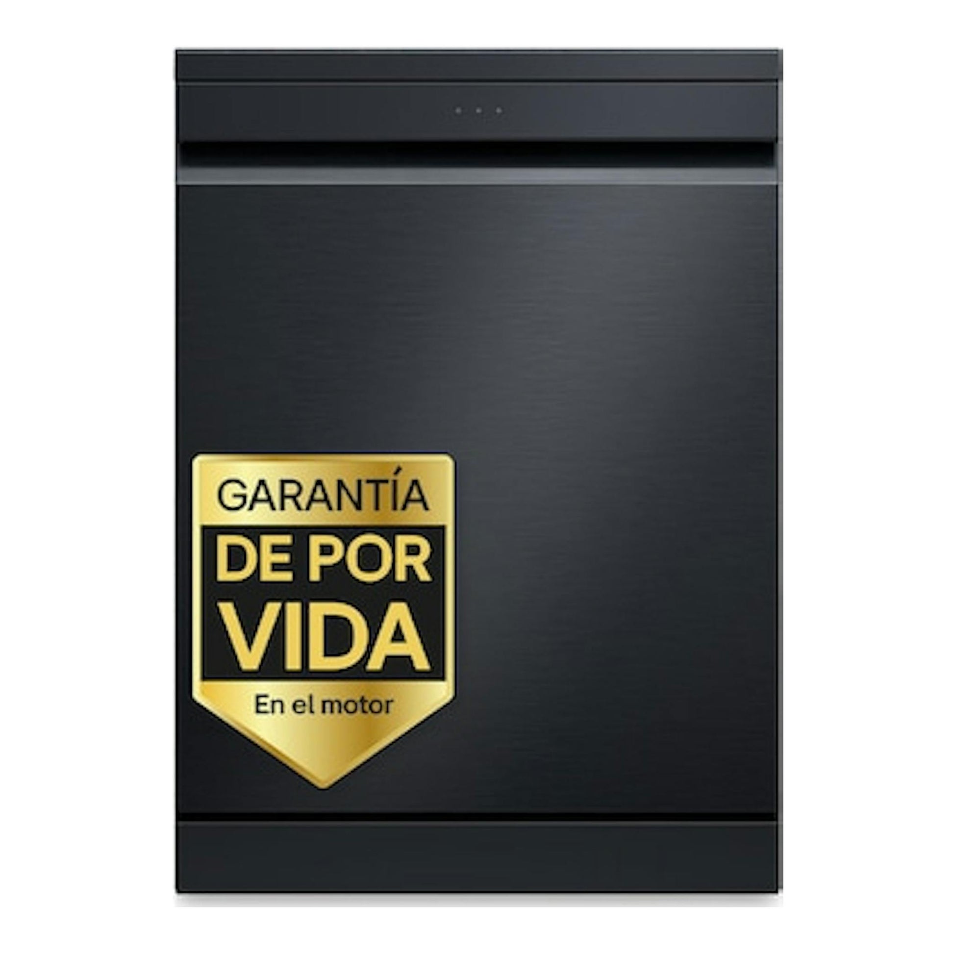 Lavavajillas LG DF375HMS negro, vista frontal, con distintivo de «Garantía de por vida en el motor».