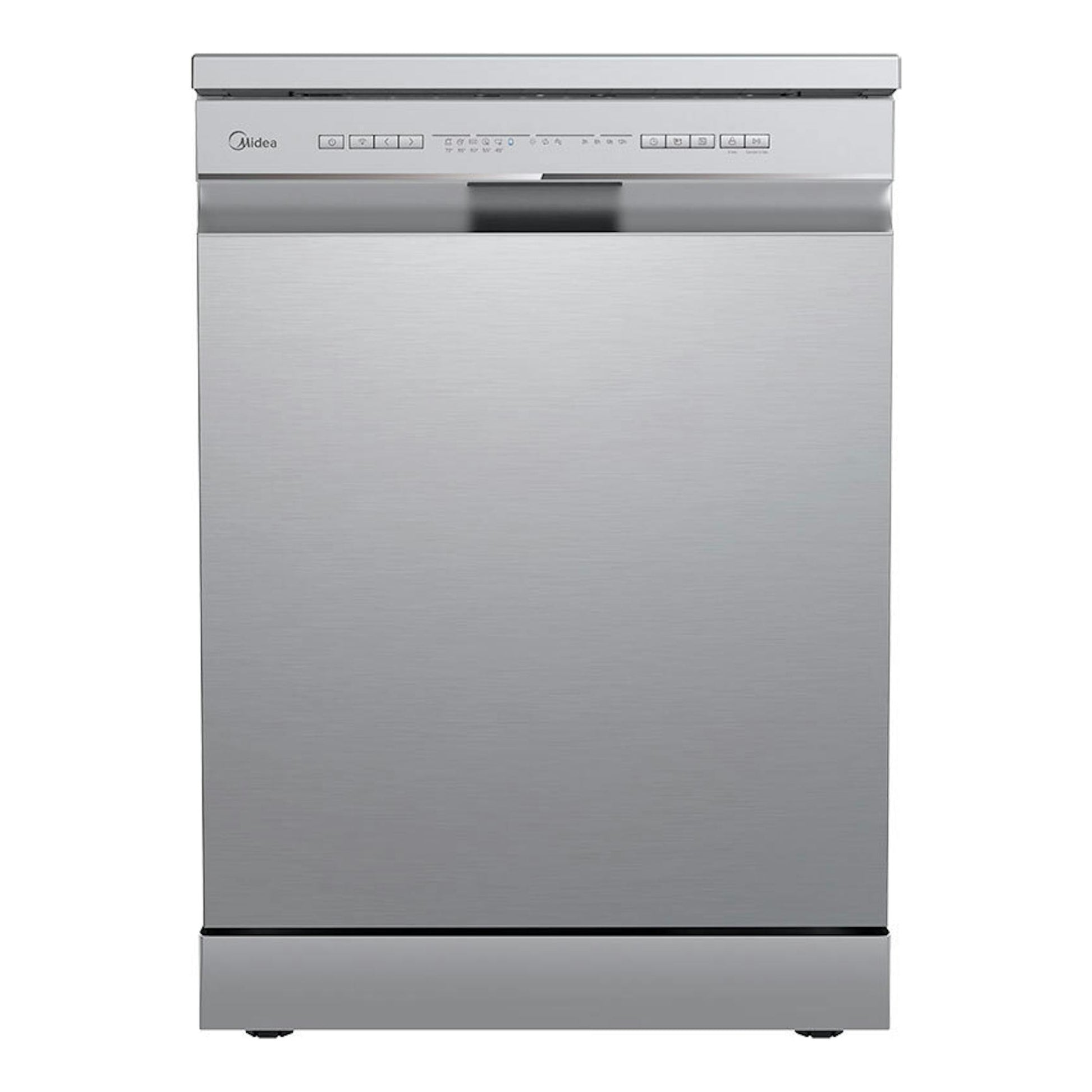 Lavavajillas Midea MDWPF1333CSS-WE-EU de acero inoxidable, vista frontal.