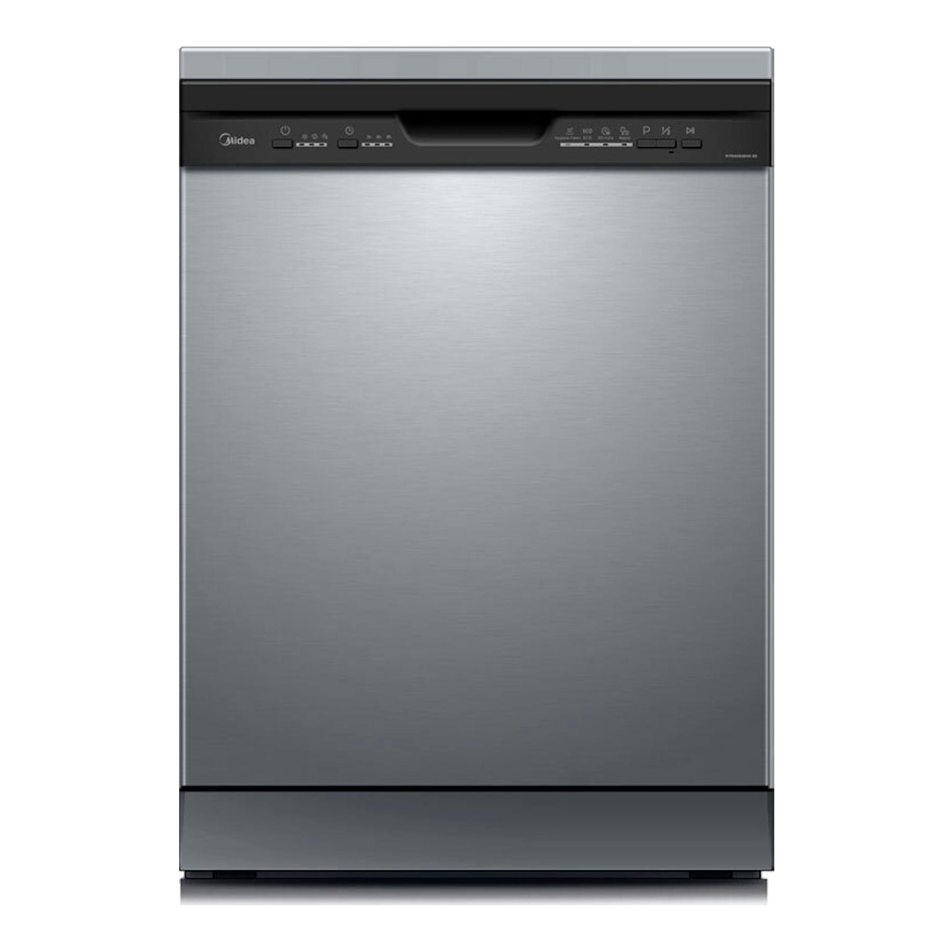 Lavavajillas Midea MFD60S080X1 de acero inoxidable, vista frontal.