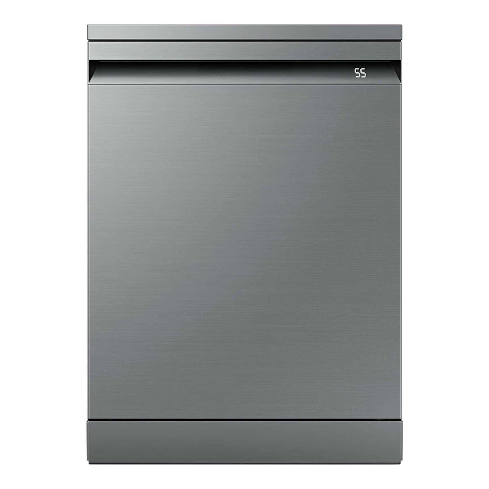 Lavavajillas Samsung DW60BG750FSLET de acero inoxidable, vista frontal.