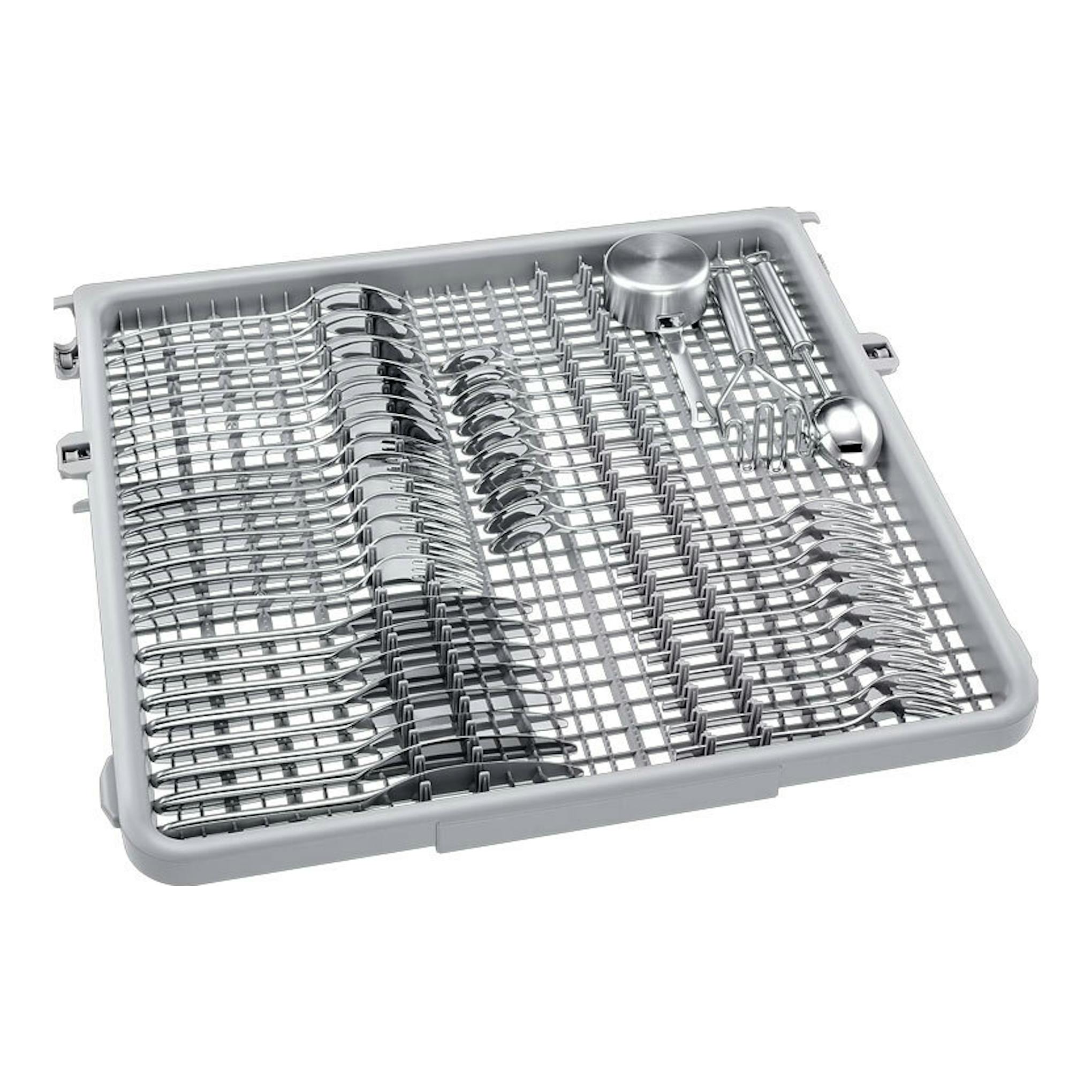 Bandeja para cubiertos de lavavajillas Samsung DW60DG790FSLU1, vista en ángulo, color gris.