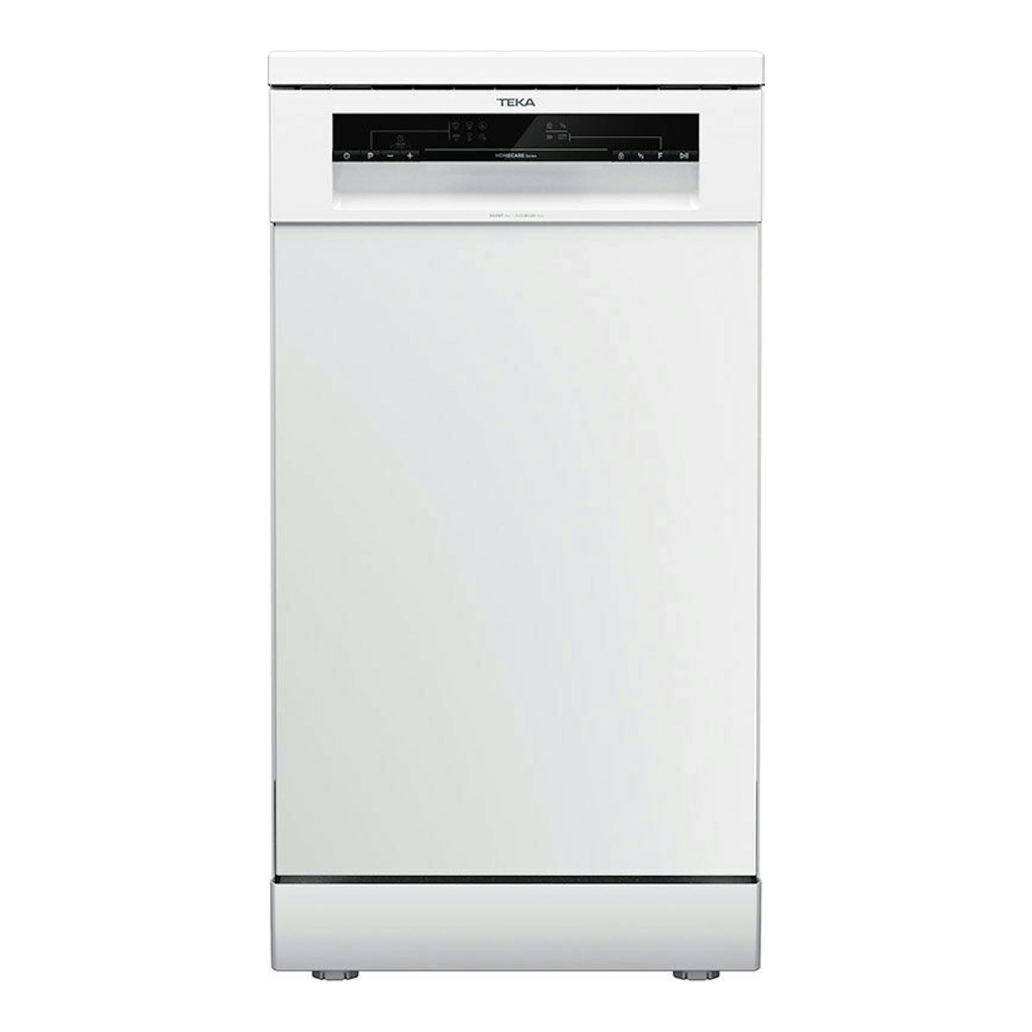 Lavavajillas Teka DFS24610 blanco, vista frontal, con panel de control superior.