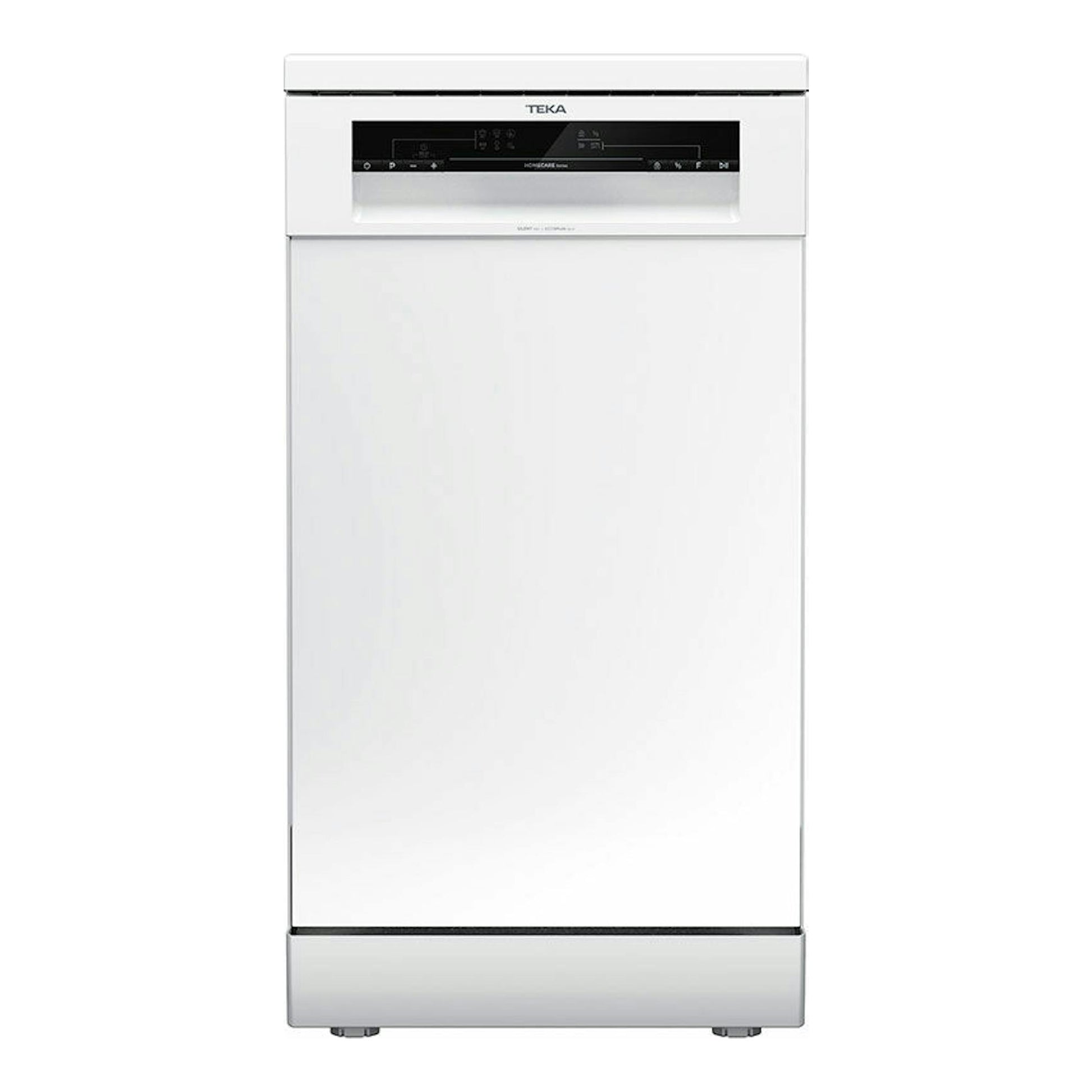 Lavavajillas Teka DFS24650 blanco, vista frontal, con panel de control negro superior.