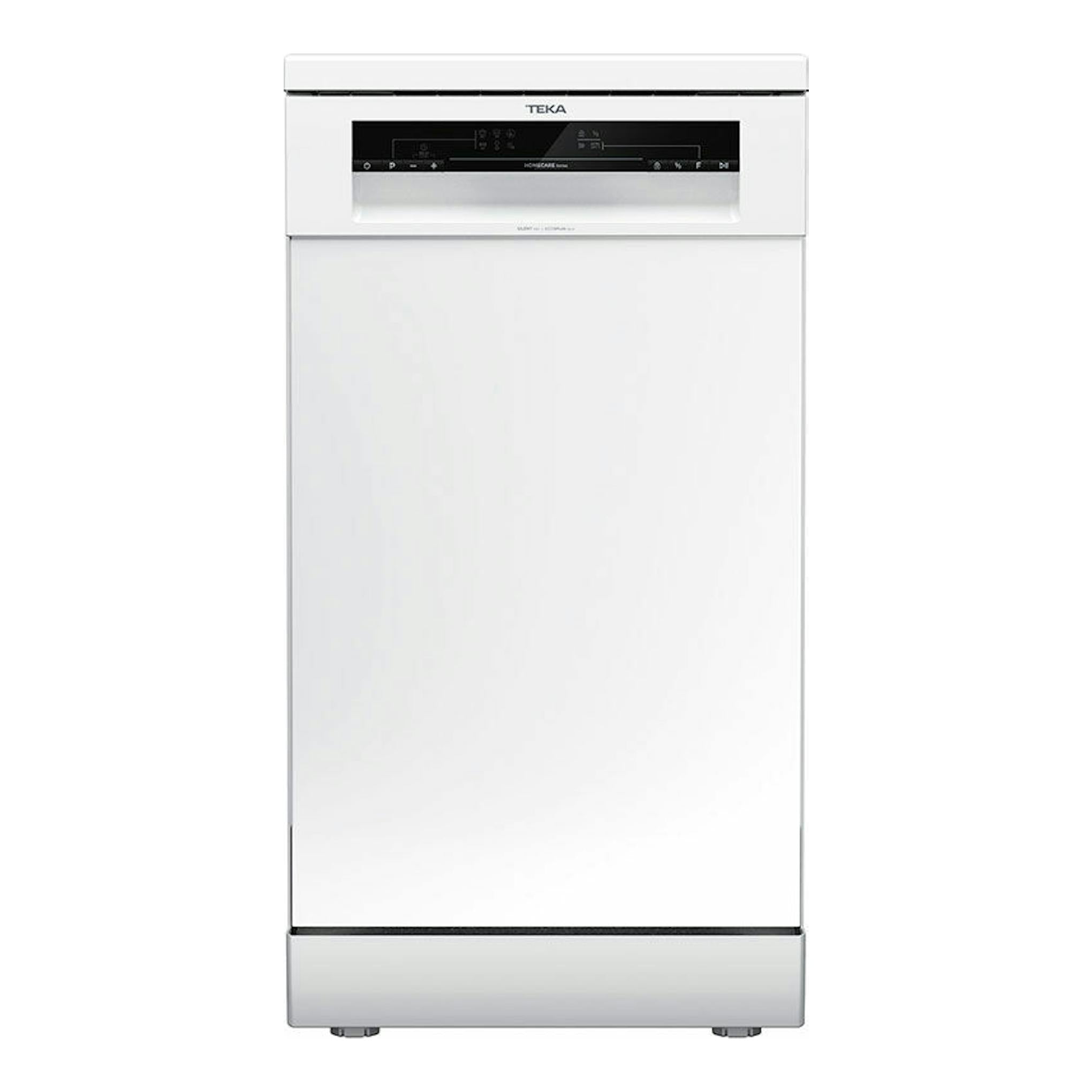 Lavavajillas Teka DFS24650 blanco, vista frontal, con panel de control negro superior.