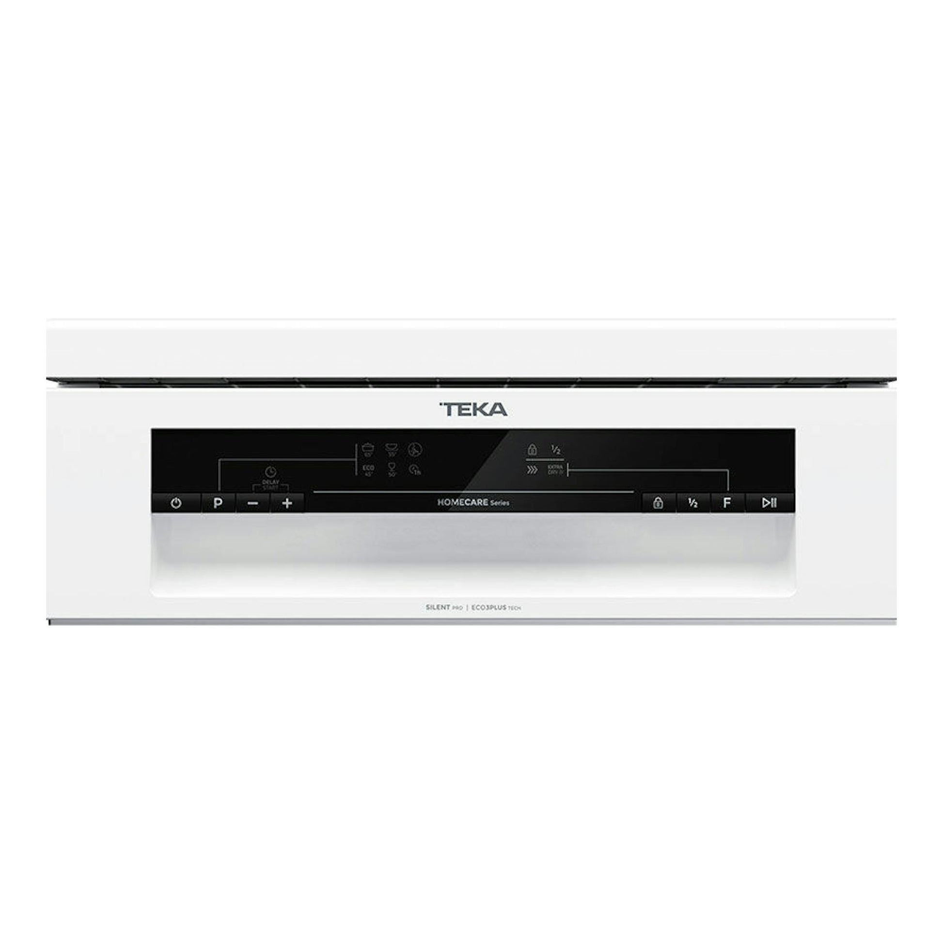 Lavavajillas Teka DFS24650 blanco, vista frontal, panel negro, 45 cm.