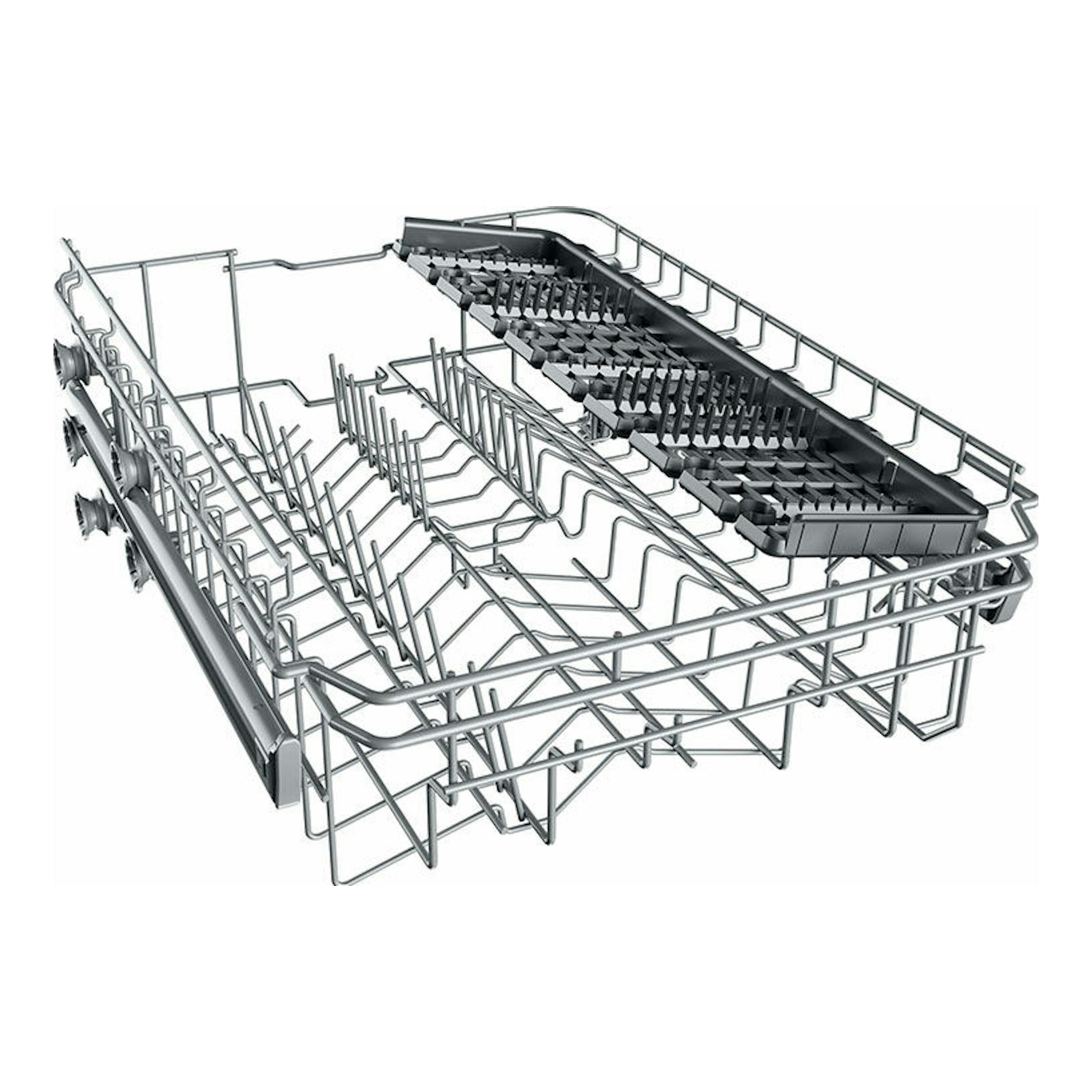 Lavavajillas Teka DFS24650 Inox 45 cm, cesta interior de alambre metálico gris en vista lateral.