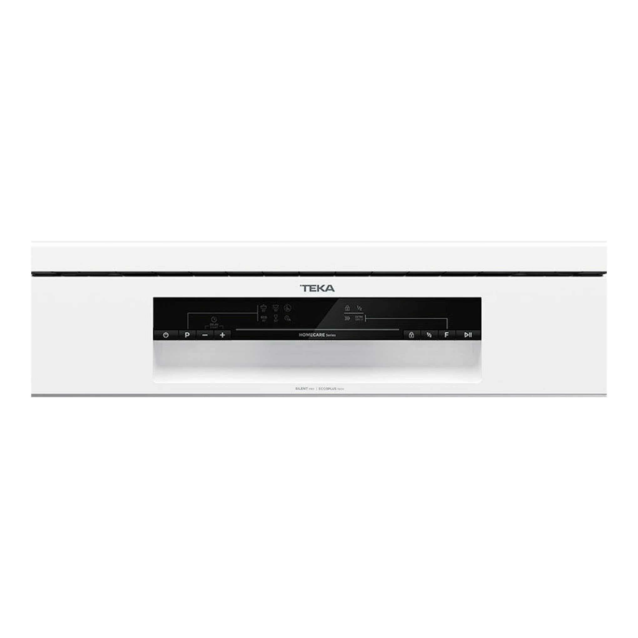 Lavavajillas Teka DFS26650 blanco, vista frontal con panel de control negro y marca TEKA centrada.