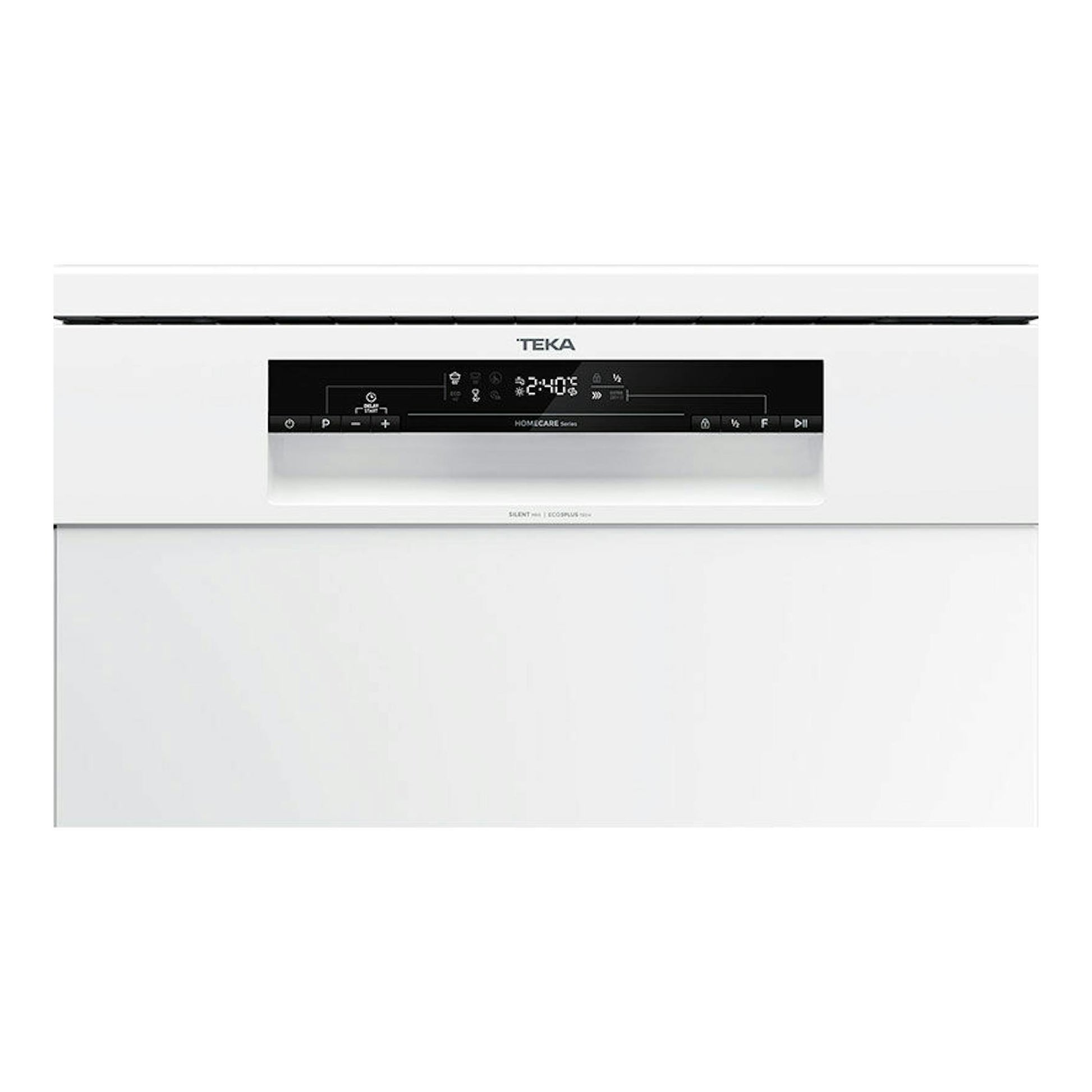 Lavavajillas Teka DFS26650 blanco, vista frontal, con panel de control negro integrado.