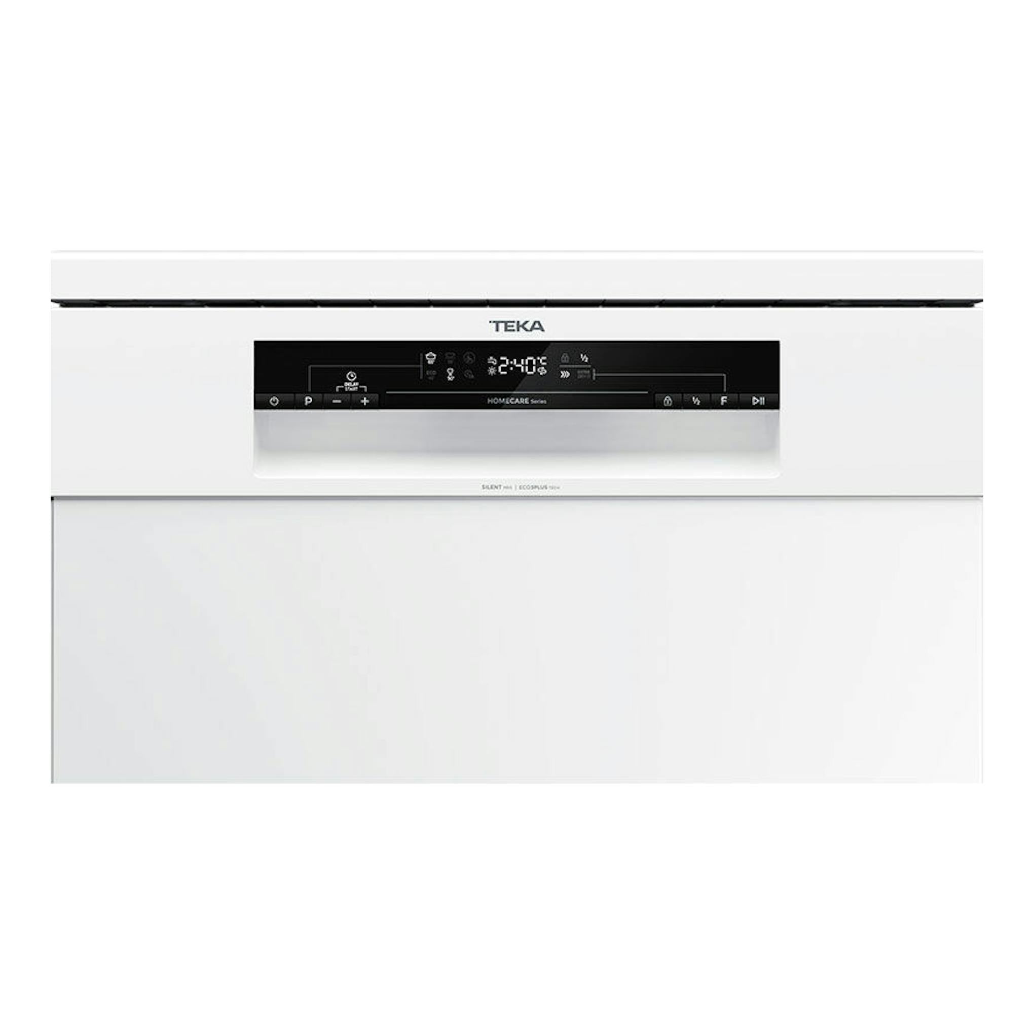 Lavavajillas Teka DFS26650 blanco, vista frontal, con panel de control negro integrado.