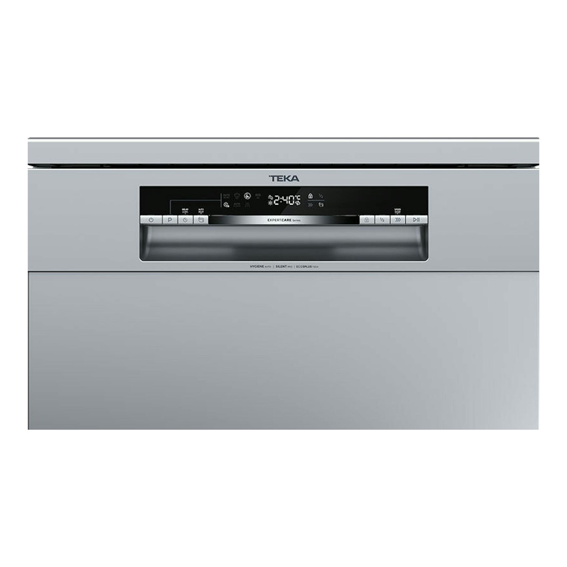 Lavavajillas Teka DFS46750 SS de 60 cm, vista frontal, acabado gris con panel digital negro.