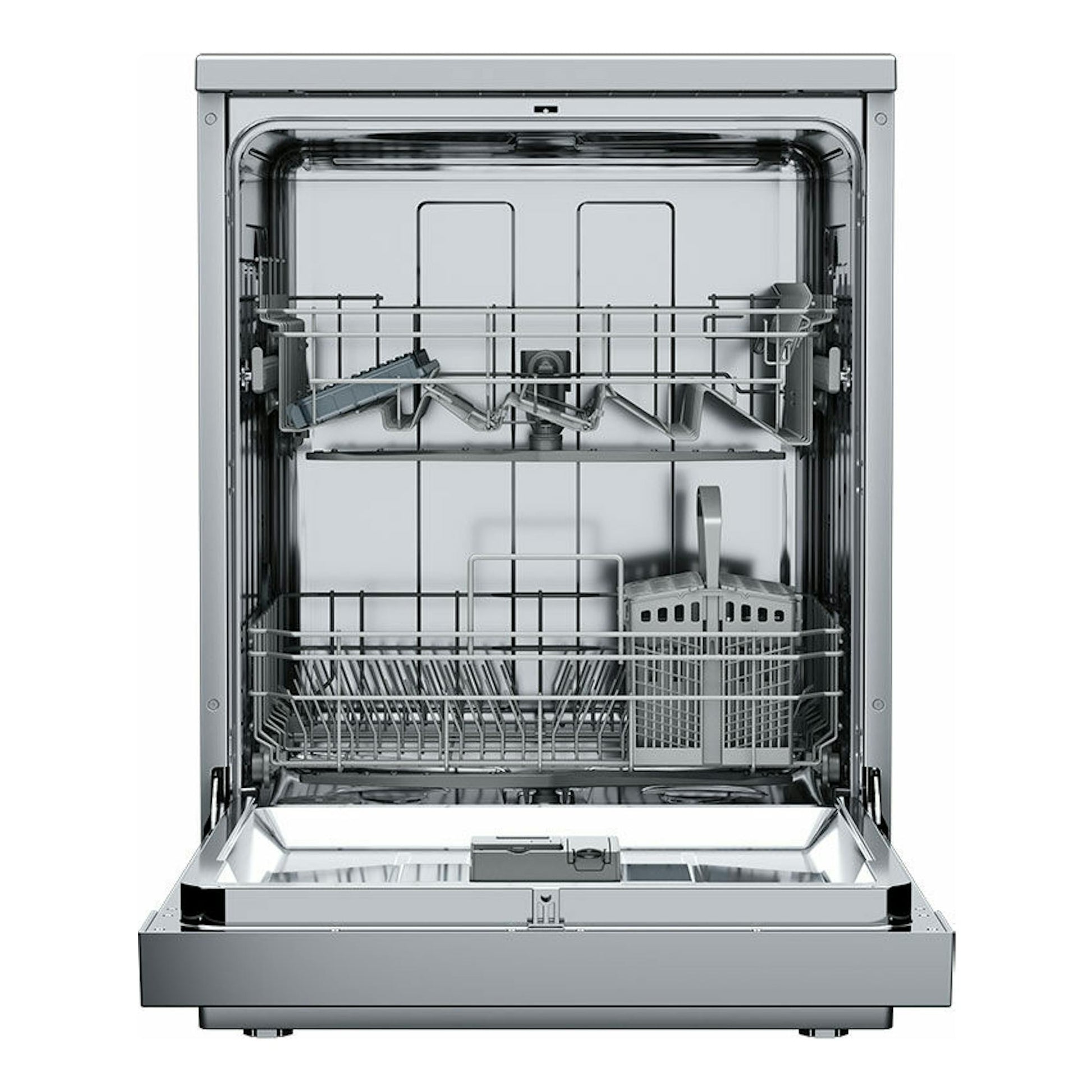 Lavavajillas Teka DFS46750 SS de 60 cm, vista frontal abierta, interior de acero inoxidable.