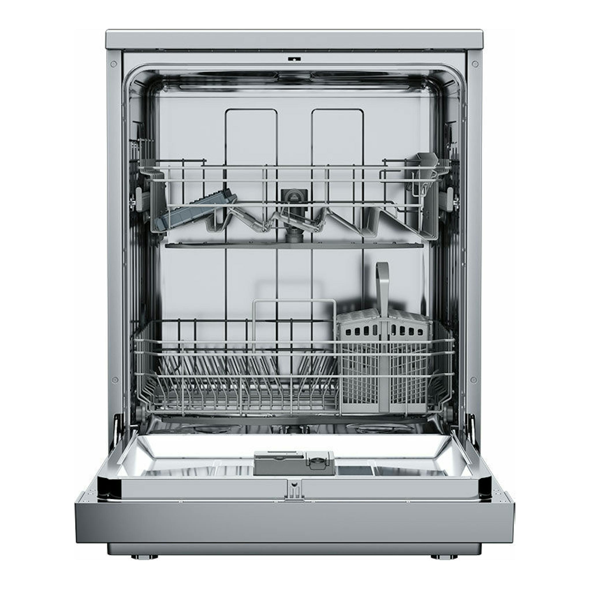 Lavavajillas Teka DFS46750 SS de 60 cm, vista frontal abierta, interior de acero inoxidable.