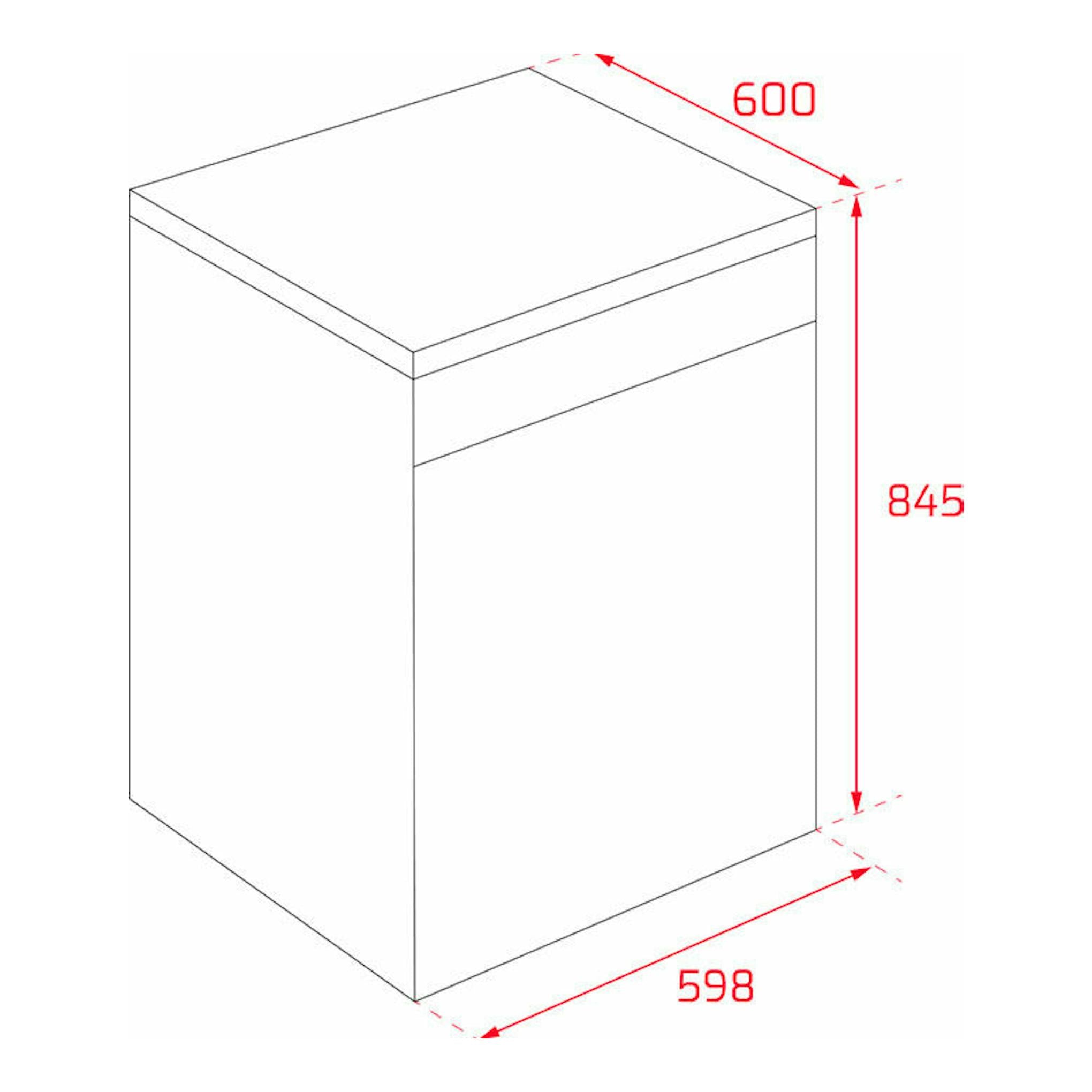 Lavavajillas Teka DFS46750 WH blanco, vista en perspectiva, con medidas 598 x 600 x 845 mm.