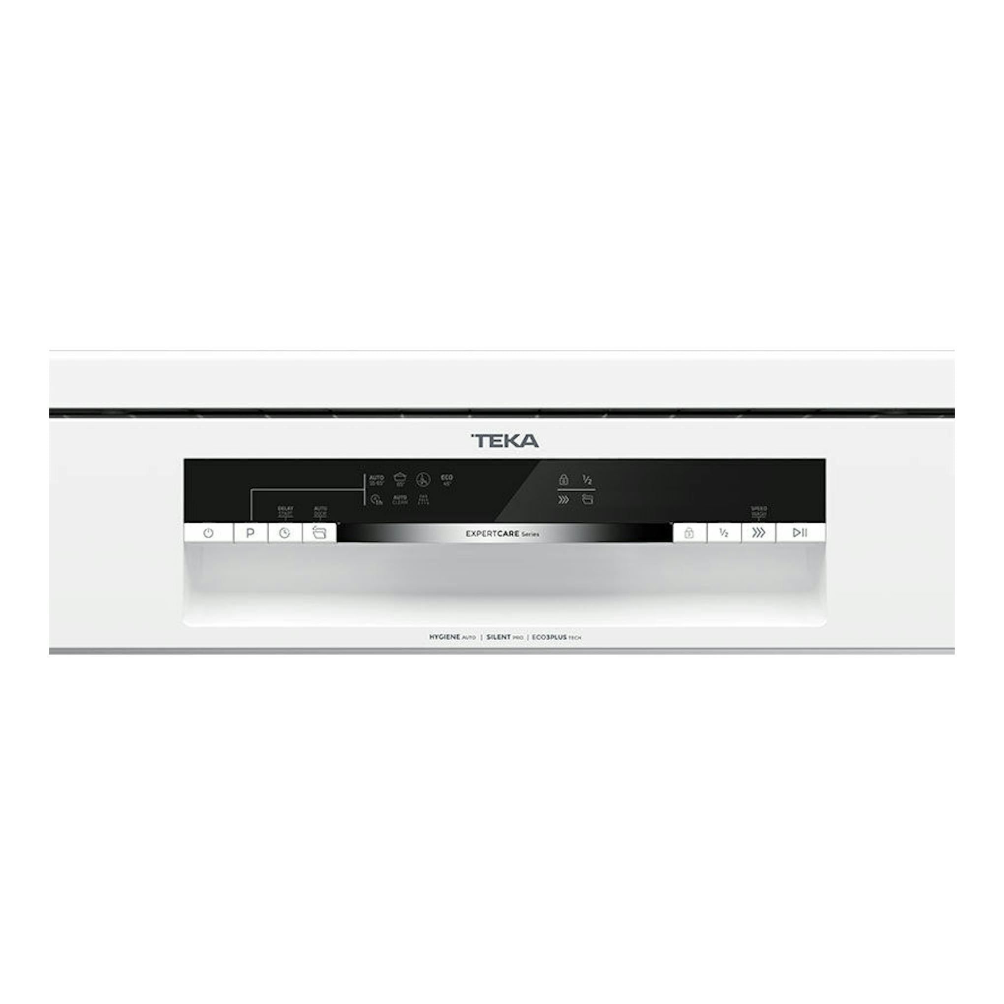 Lavavajillas integrable Teka DFS46750 WH de 60 cm, vista frontal, blanco con panel de control negro.